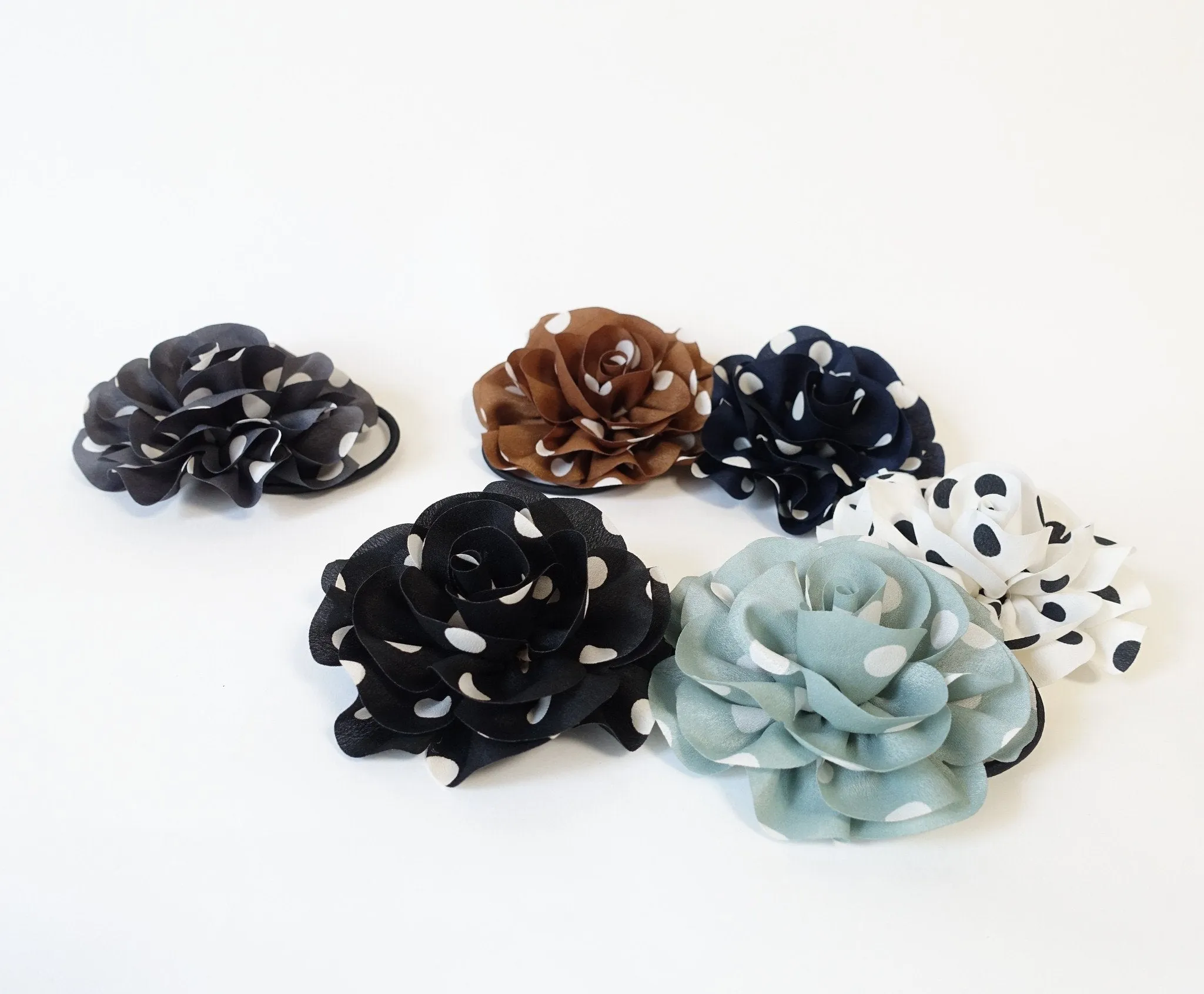 Handmade Polka Dot Print Flower Hair Elastics Ponytail Holder