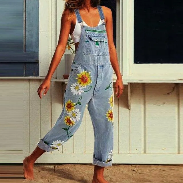 Hippie Peace Floral Denim Overall