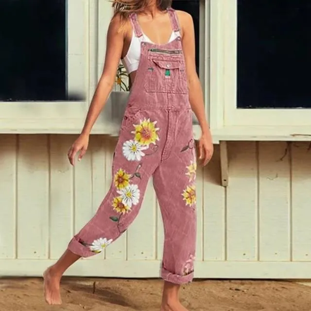 Hippie Peace Floral Denim Overall