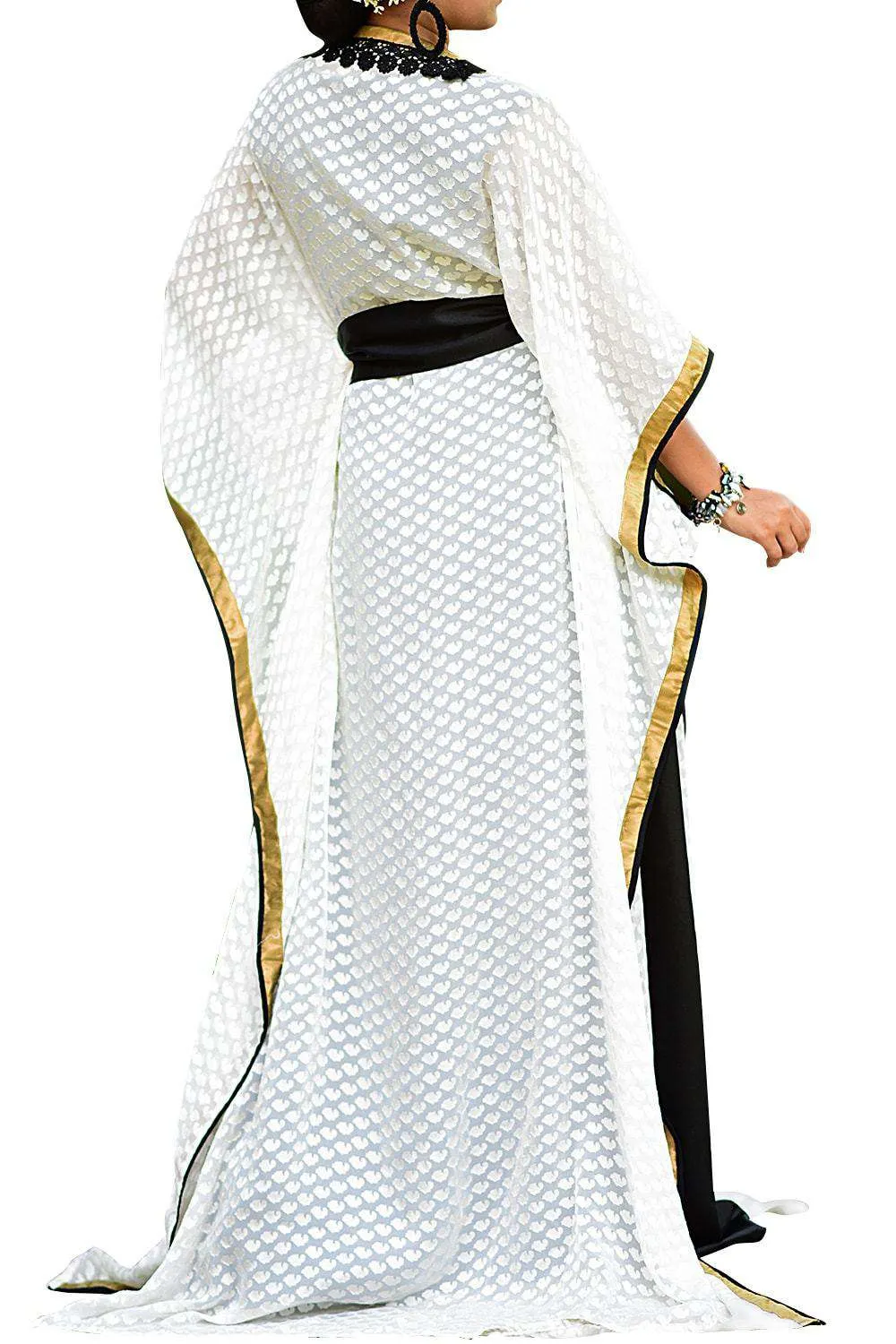 Impressive Black and Off White Jacket Style Moroccan Kaftan