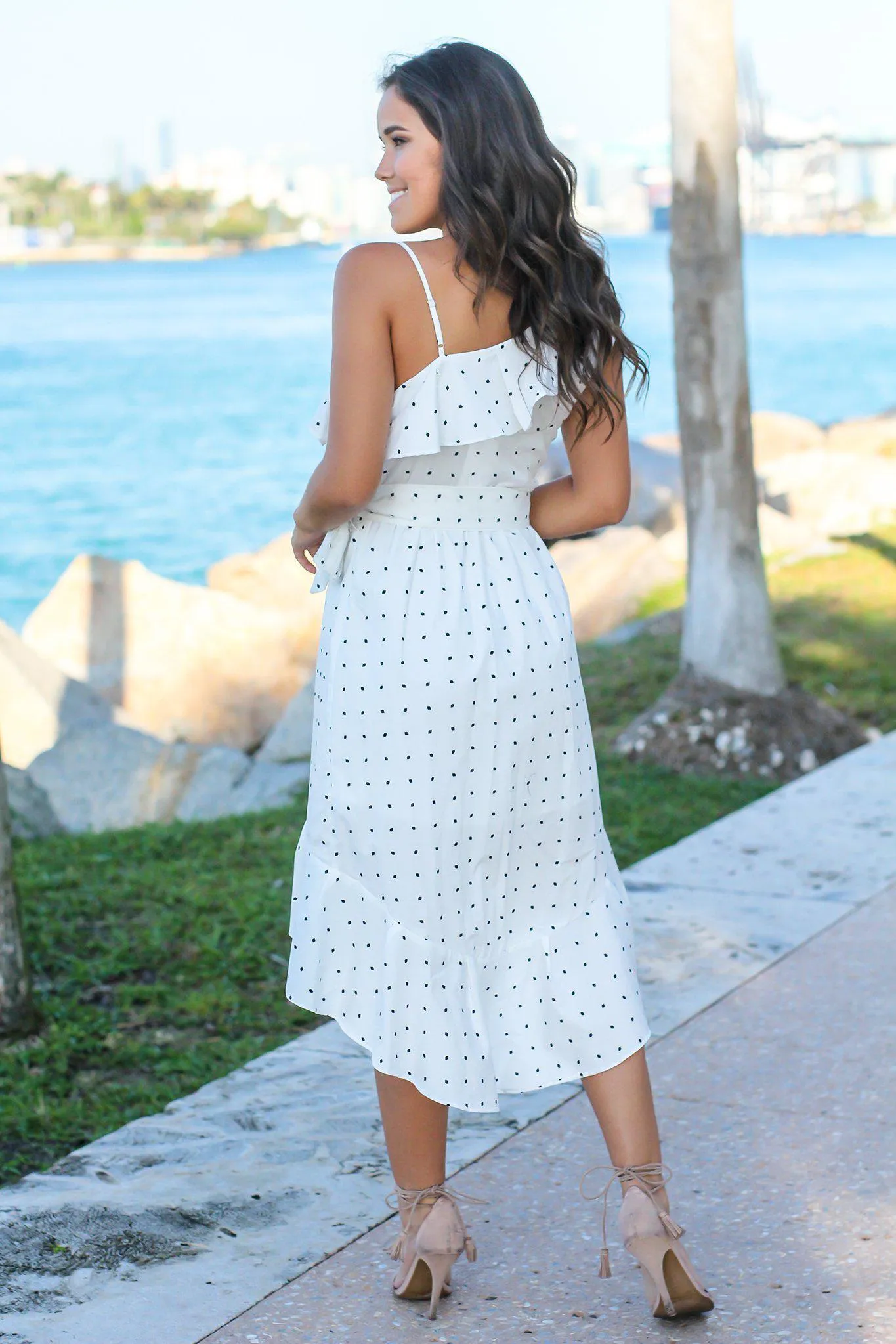 Ivory and Black Polka Dot High Low Dress