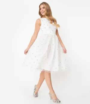 Ivory Mesh & Rainbow Sequin Dots Audrey Swing Dress