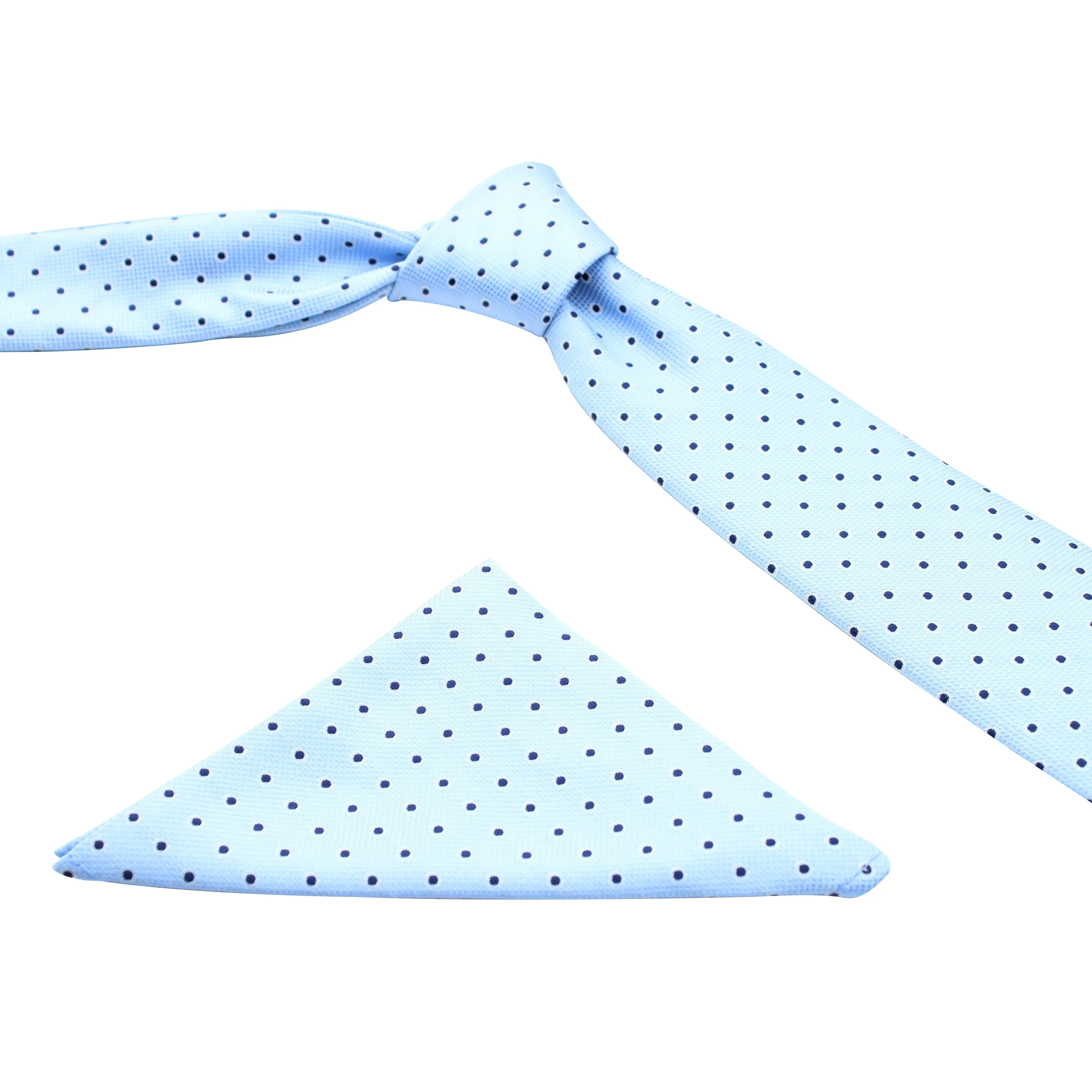 Kovove Elegant Cyan Polka Dot Necktie and Pocket Square Gift Box