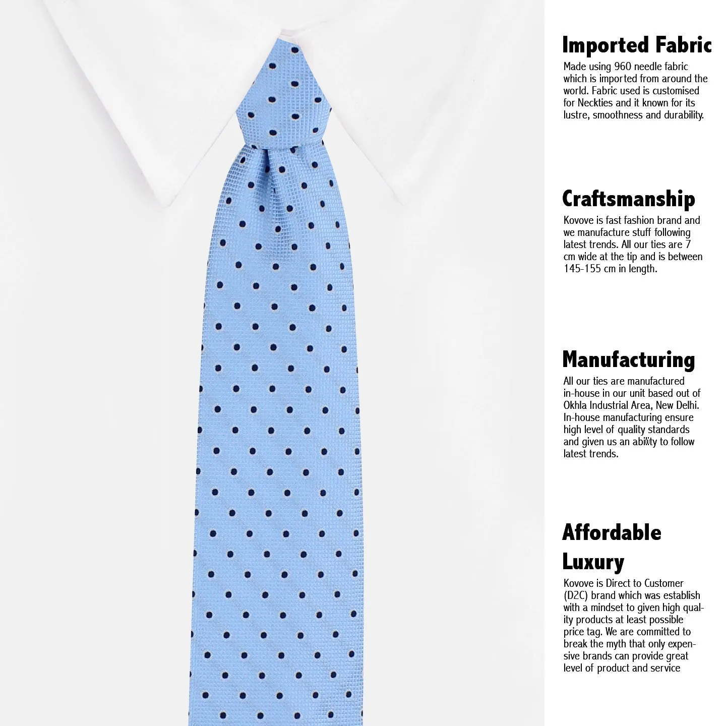 Kovove Elegant Cyan Polka Dot Necktie and Pocket Square Gift Box