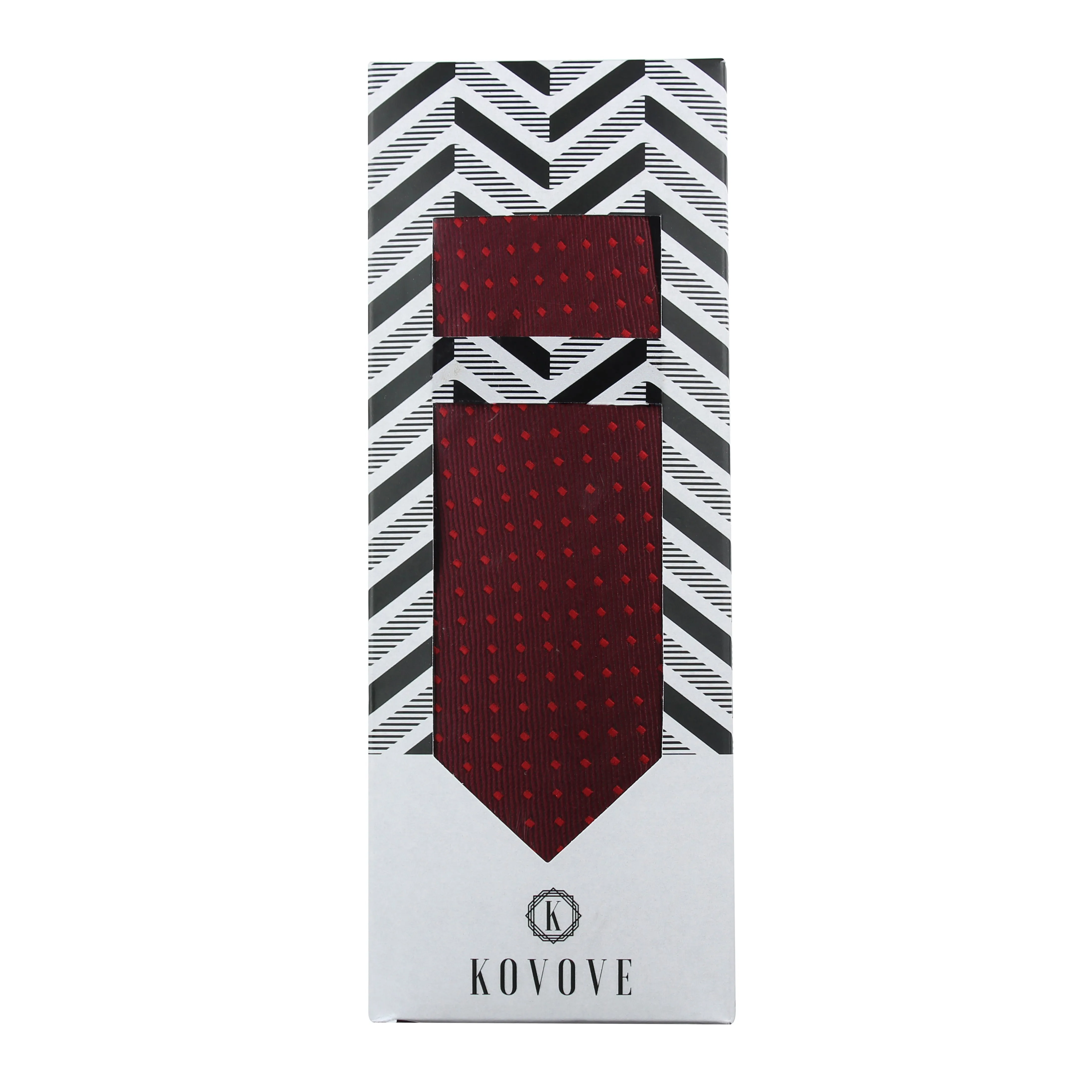 Kovove Maroon Polka Dot Necktie and Pocket Square Gift Box