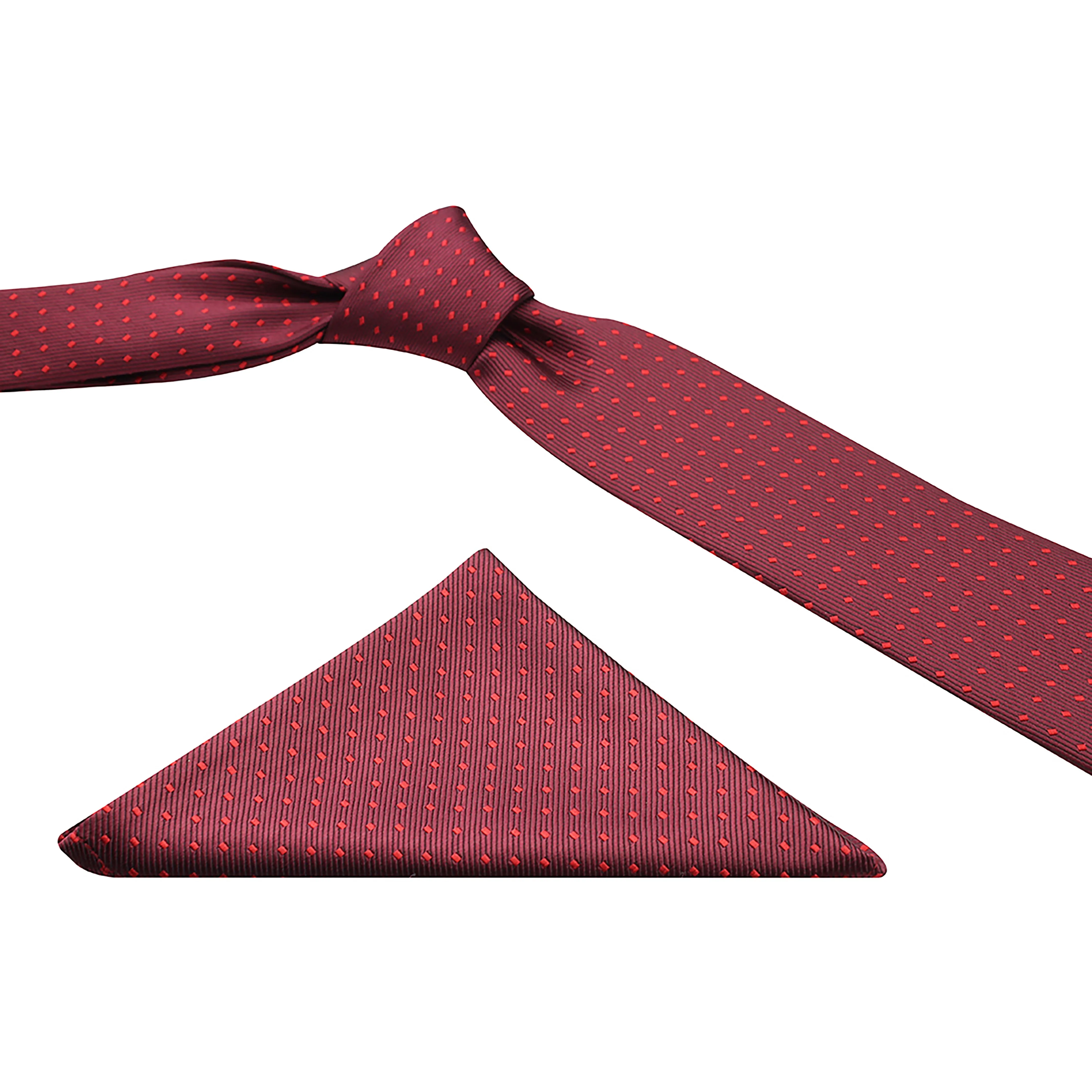 Kovove Maroon Polka Dot Necktie and Pocket Square Gift Box