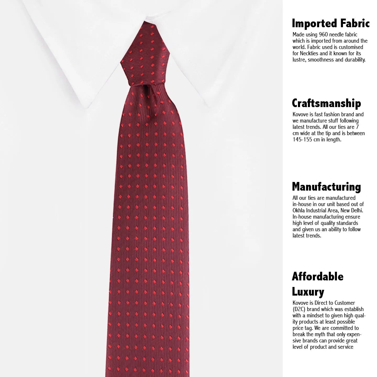 Kovove Maroon Polka Dot Necktie and Pocket Square Gift Box