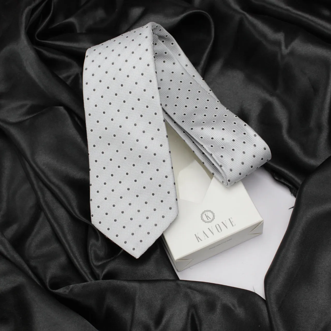 Kovove The Enchanting Polka Dot Grey Necktie For Men