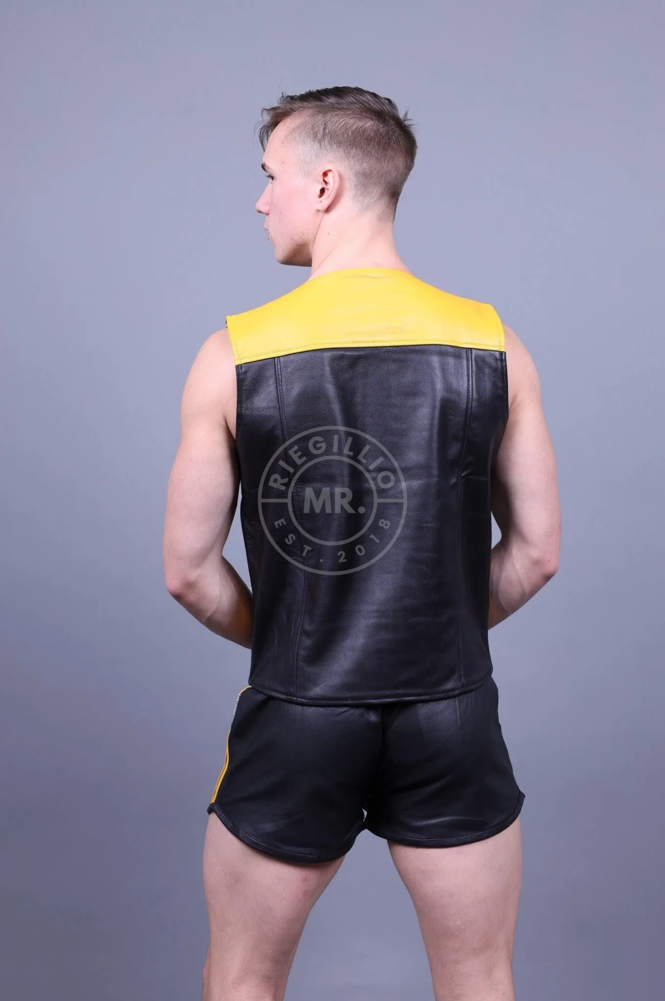 Leather Zipper Vest - Yellow Panels