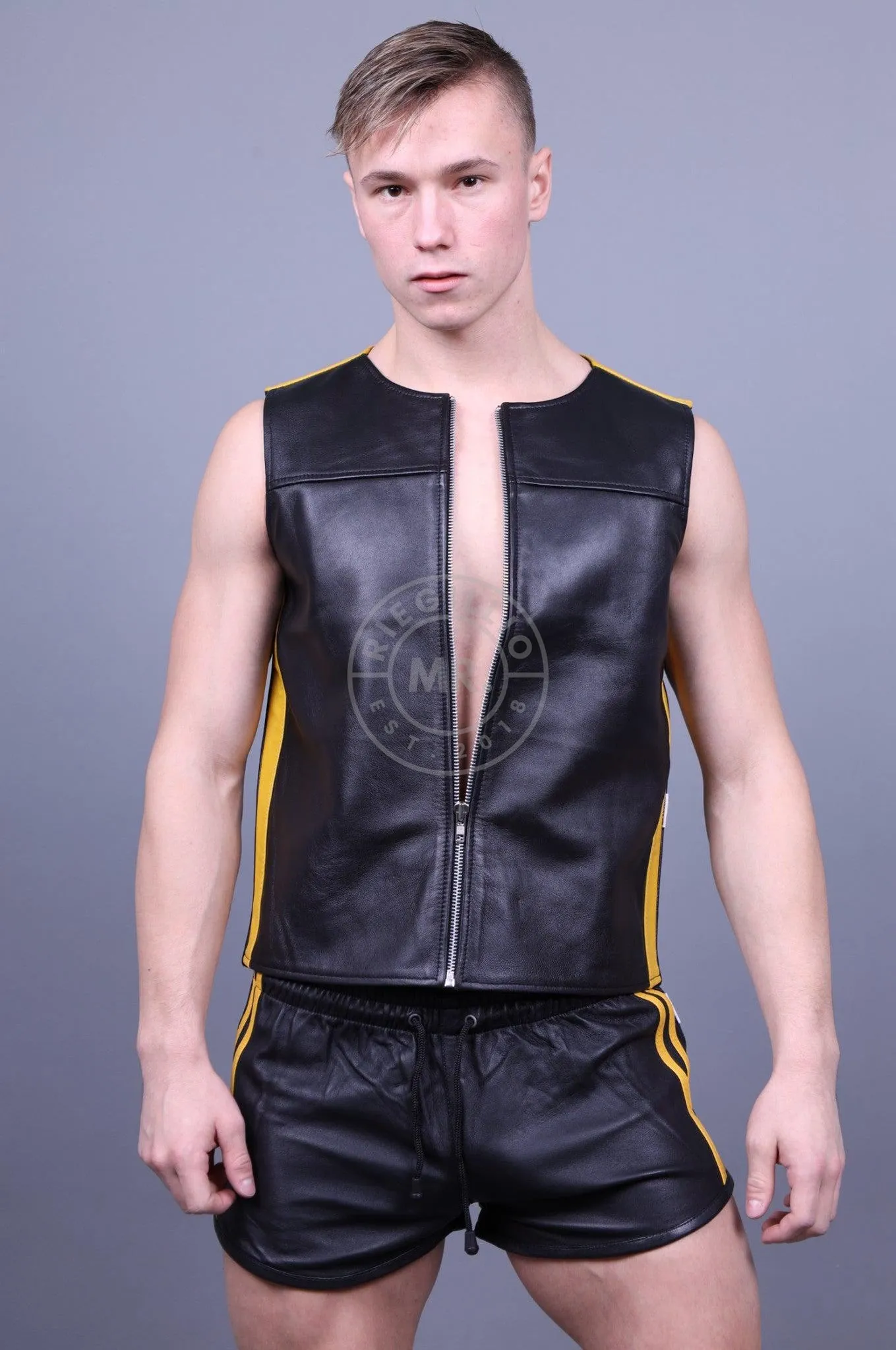 Leather Zipper Vest - Yellow Panels