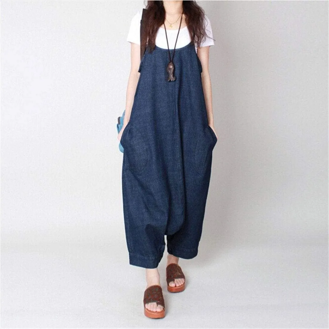 Loose 3/4 Length Denim Overall