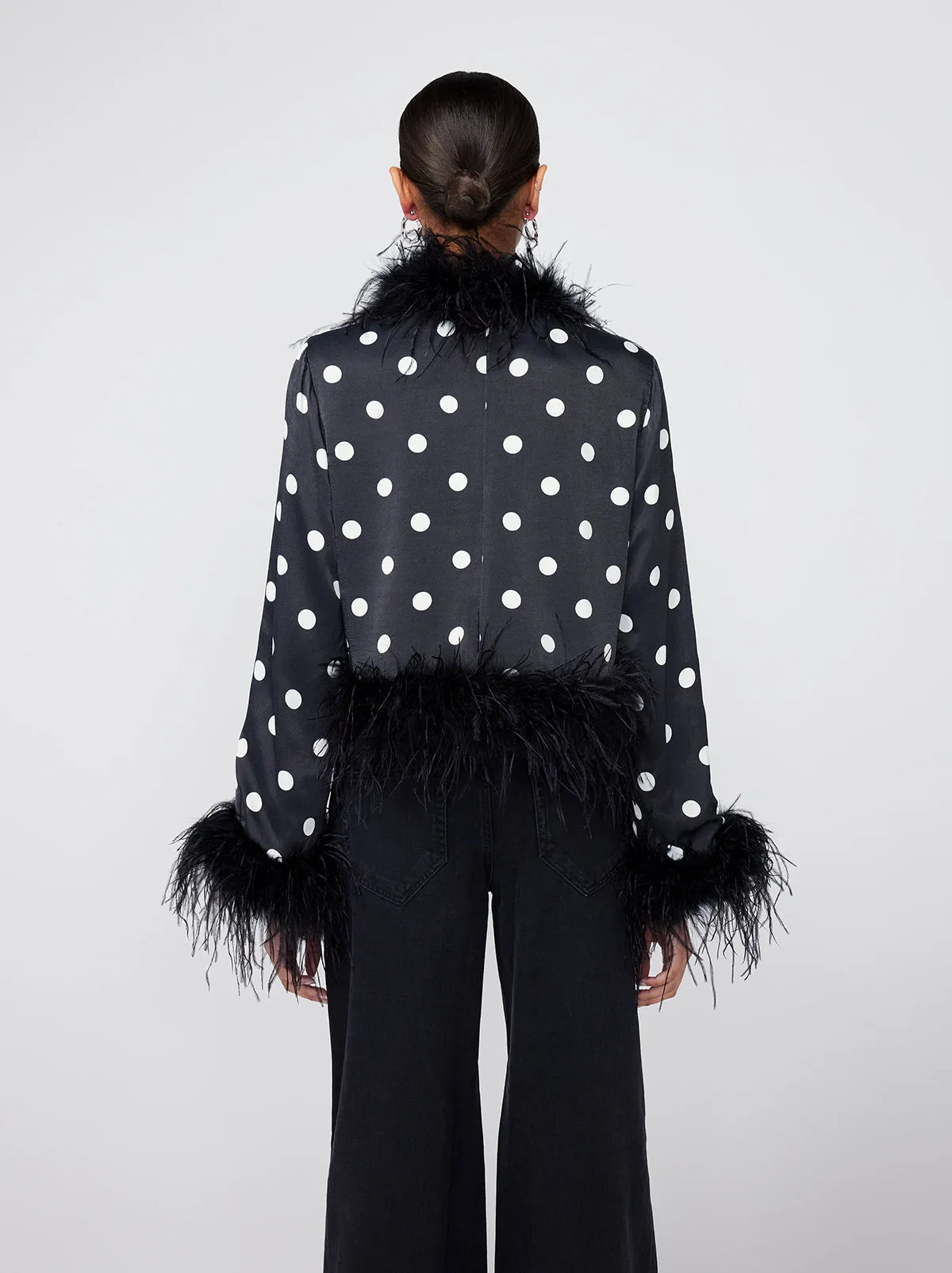 Mariah Black Polka Dot Feather Jacket