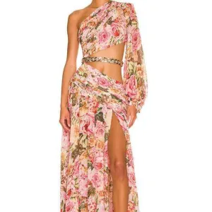 Mary Floral One Shoulder Sleeve Maxi Slit Dress