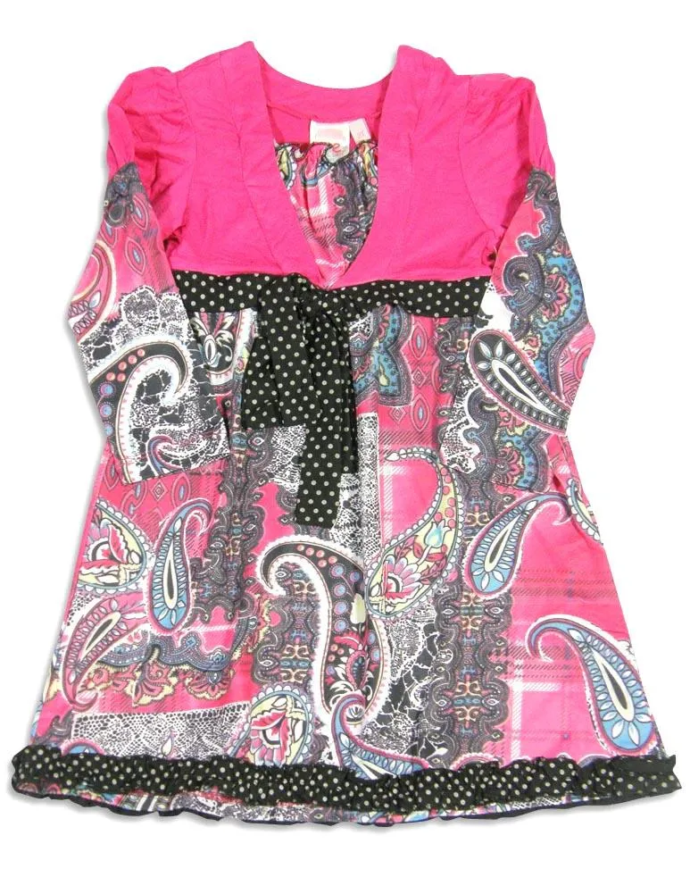 Me Me Me by Lipstik - Little Girls Long Sleeve Paisley Dress