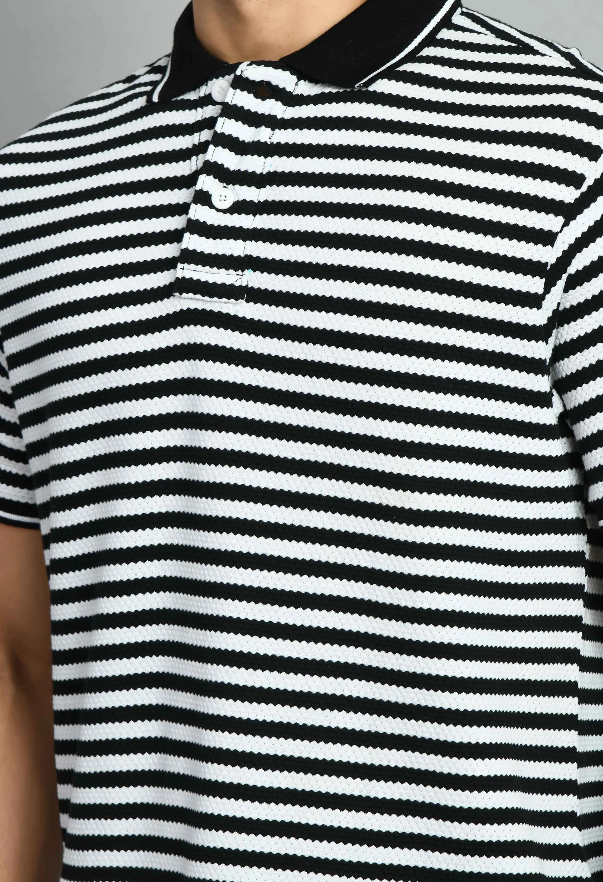 Men's Striped White Black Polo Tees