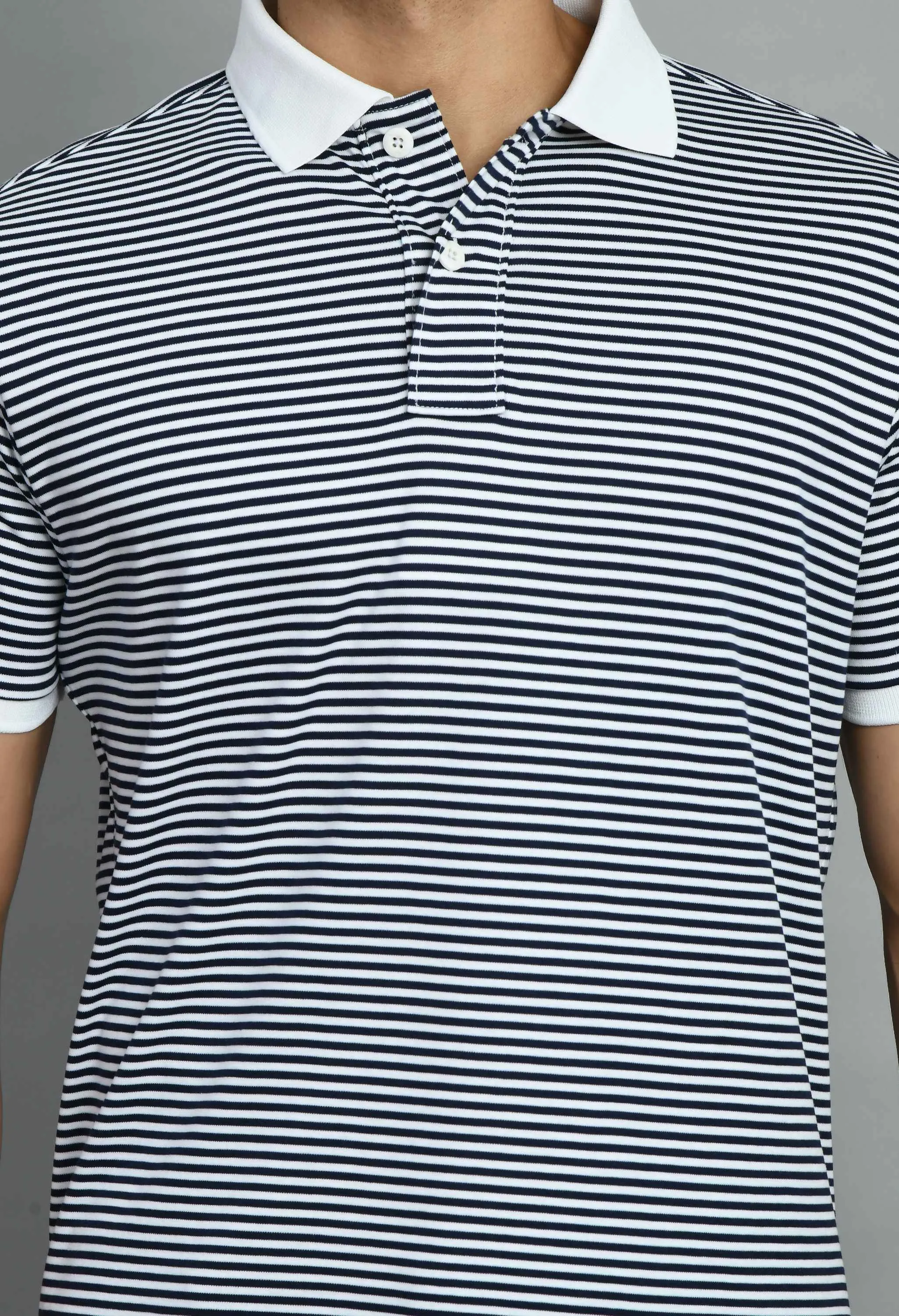 Men's Striped White Navy Smart Fit Polo Tees