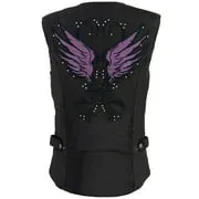 Milwaukee Leather MPL1955 Ladies 'Winged Embroidery' Black and Purple Textile Vest