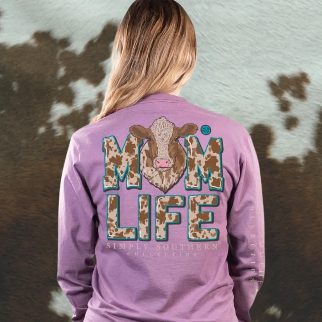 'Mom Life' Cow Print Long Sleeve Tee by Simply Southern