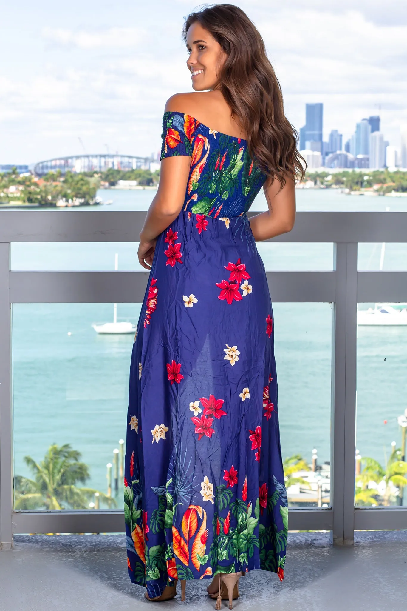 Navy Floral Printed Maxi Romper