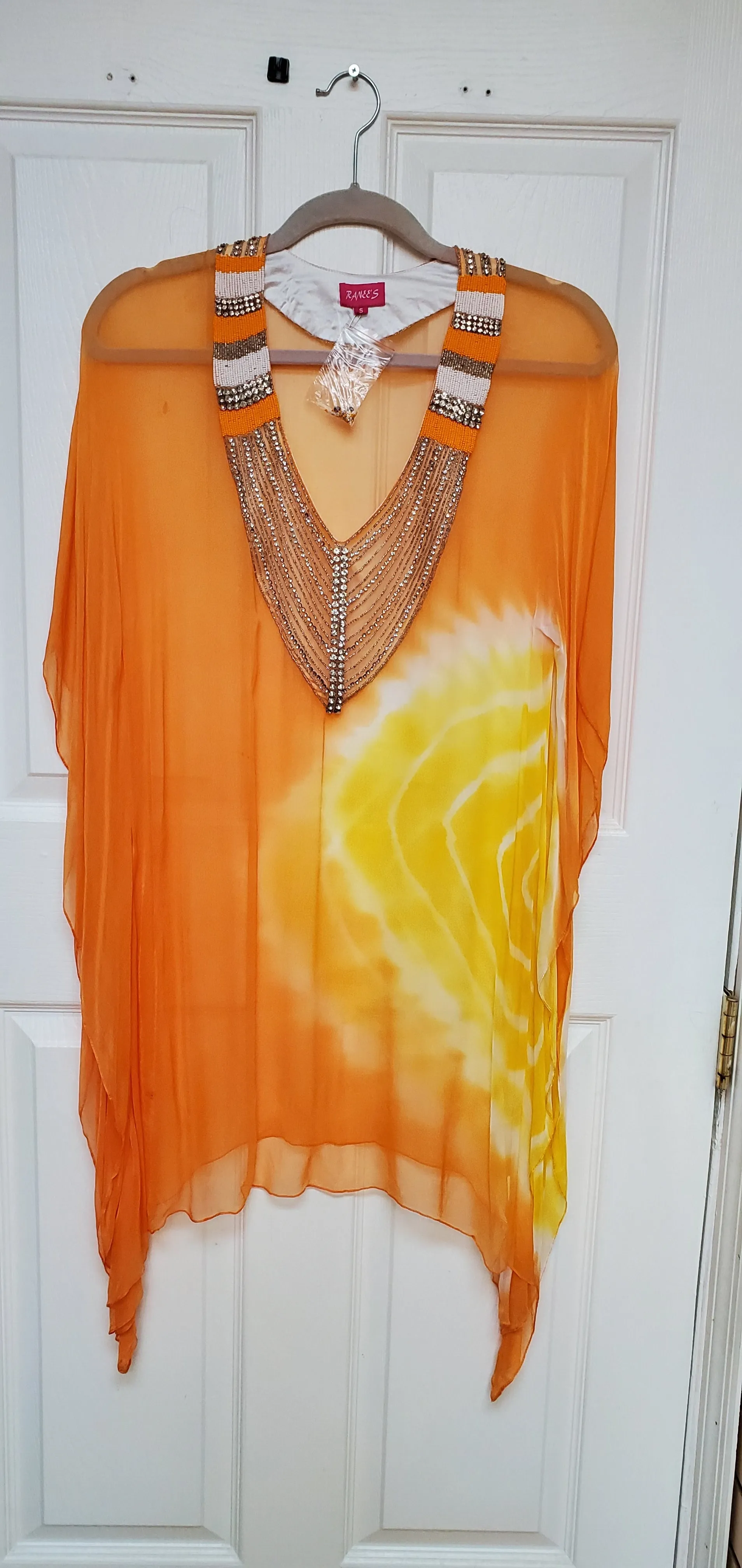 Orange V-NECK TUNIC TOP KAFTAN OMBRE