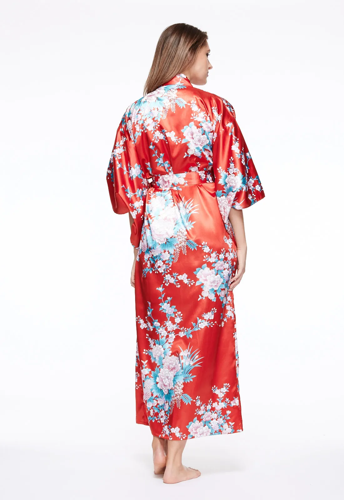 Peony & Iris Long Satin Kimono