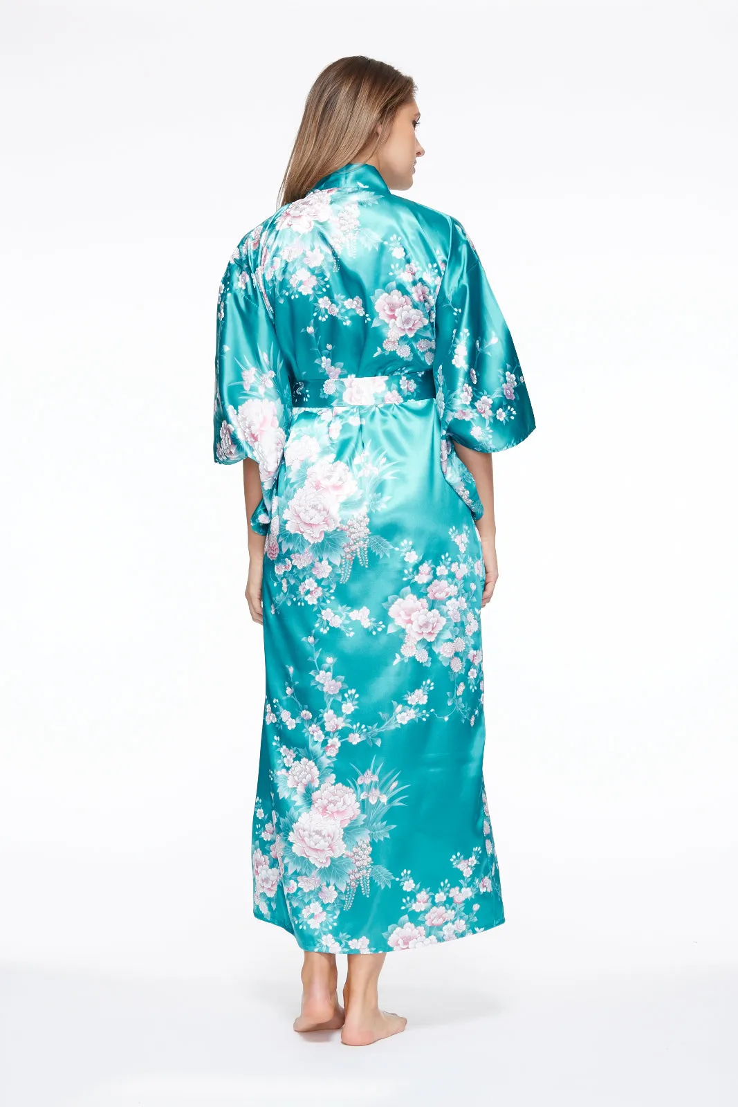 Peony & Iris Long Satin Kimono