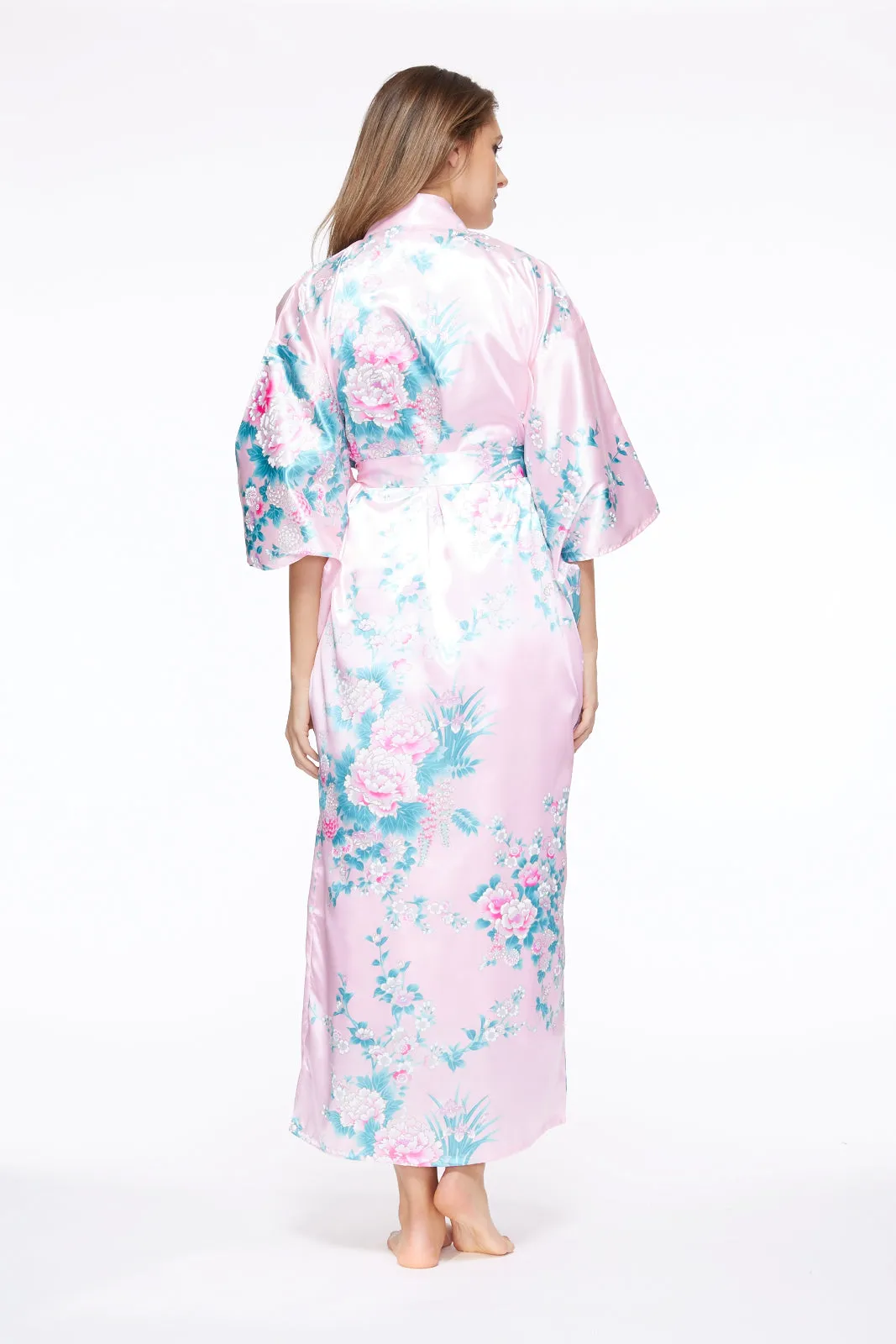 Peony & Iris Long Satin Kimono