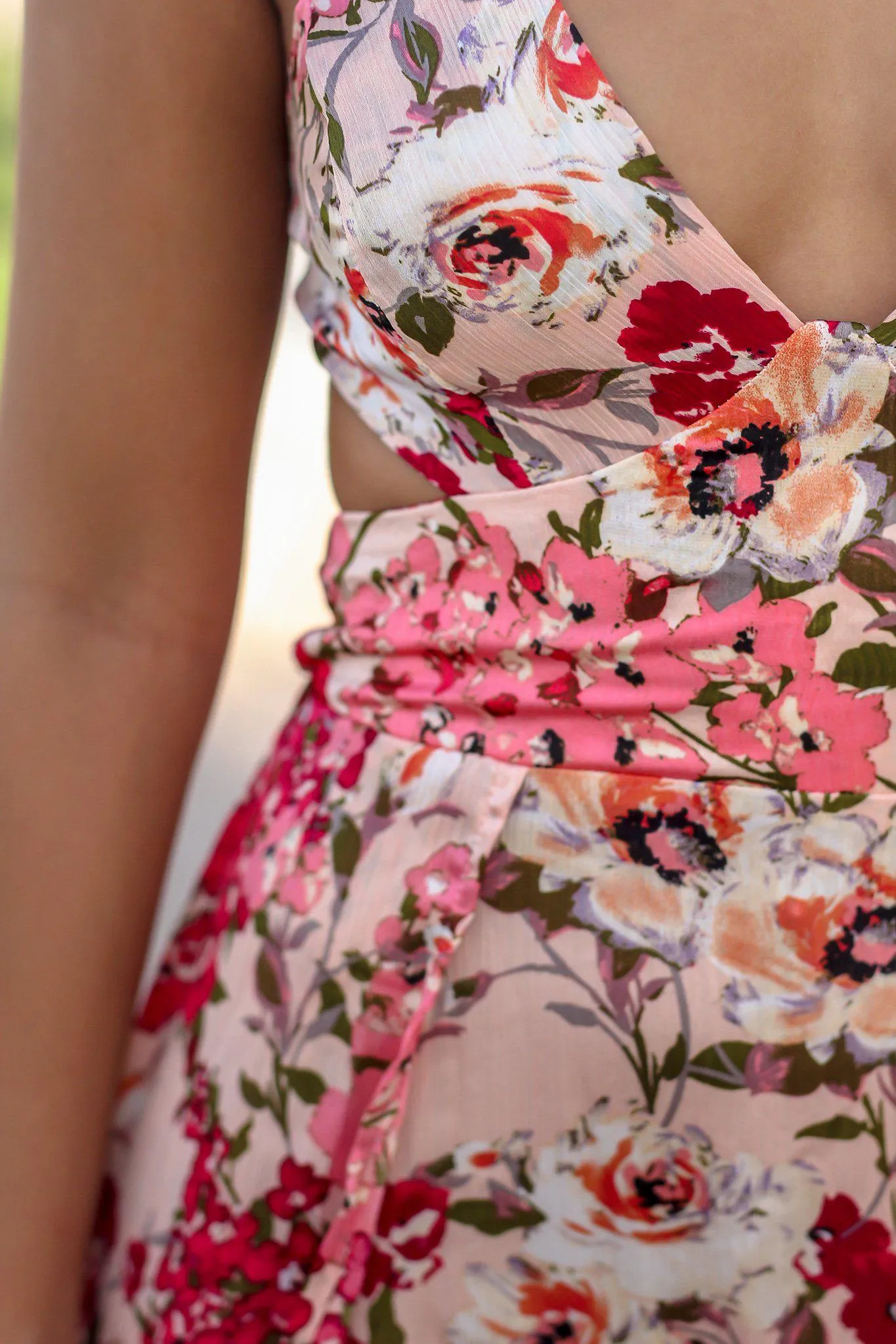 Pink Floral Maxi Dress with Cut Outs