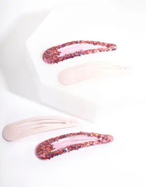 Pink Mixed Glitter Snap Hair Clip 4-Pack