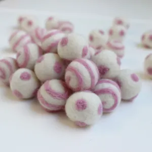 Pink On White Polka Dot Swirl Felt Balls