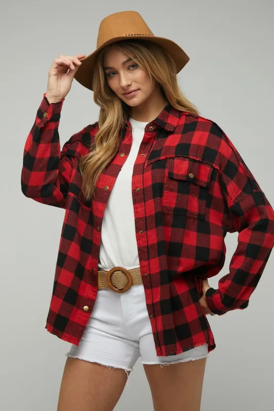 Plaid Embroidered Patch Button Down Jacket