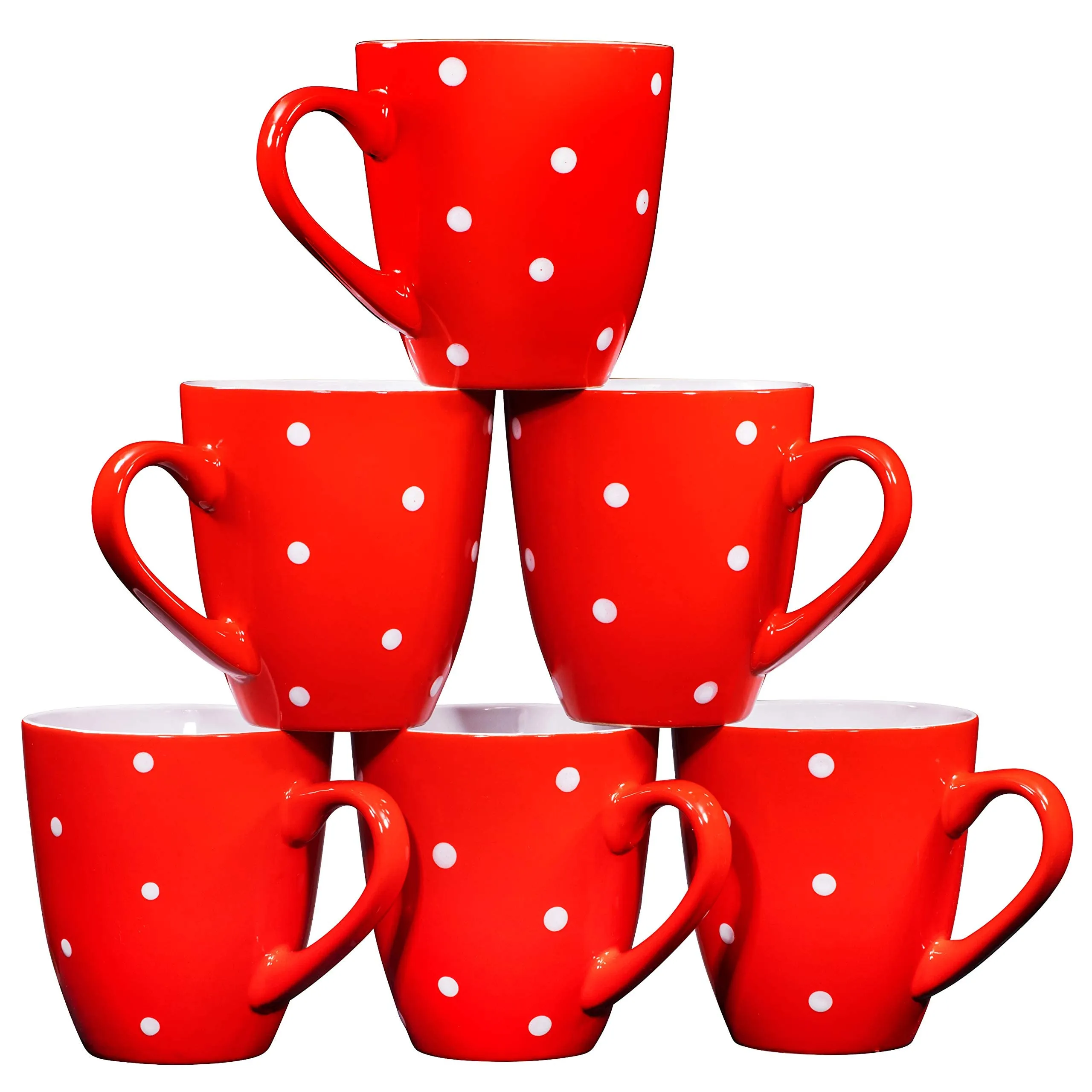 Polka Dot Coffee Mug Set Set of 6 Large-sized 16 Ounce Ceramic Coffee Mugs Restaurant