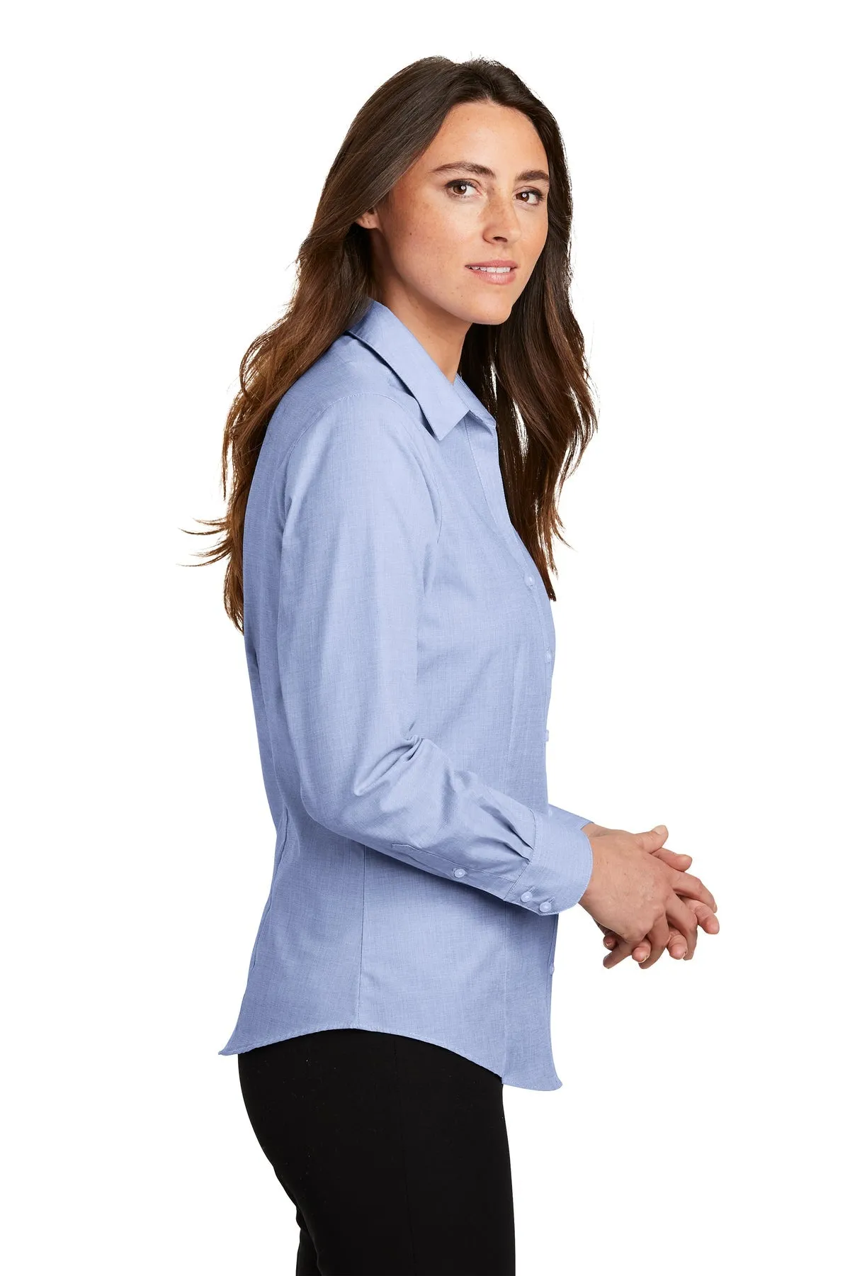 Port Authority Ladies Crosshatch Easy Care Branded Shirts, Chambray Blue