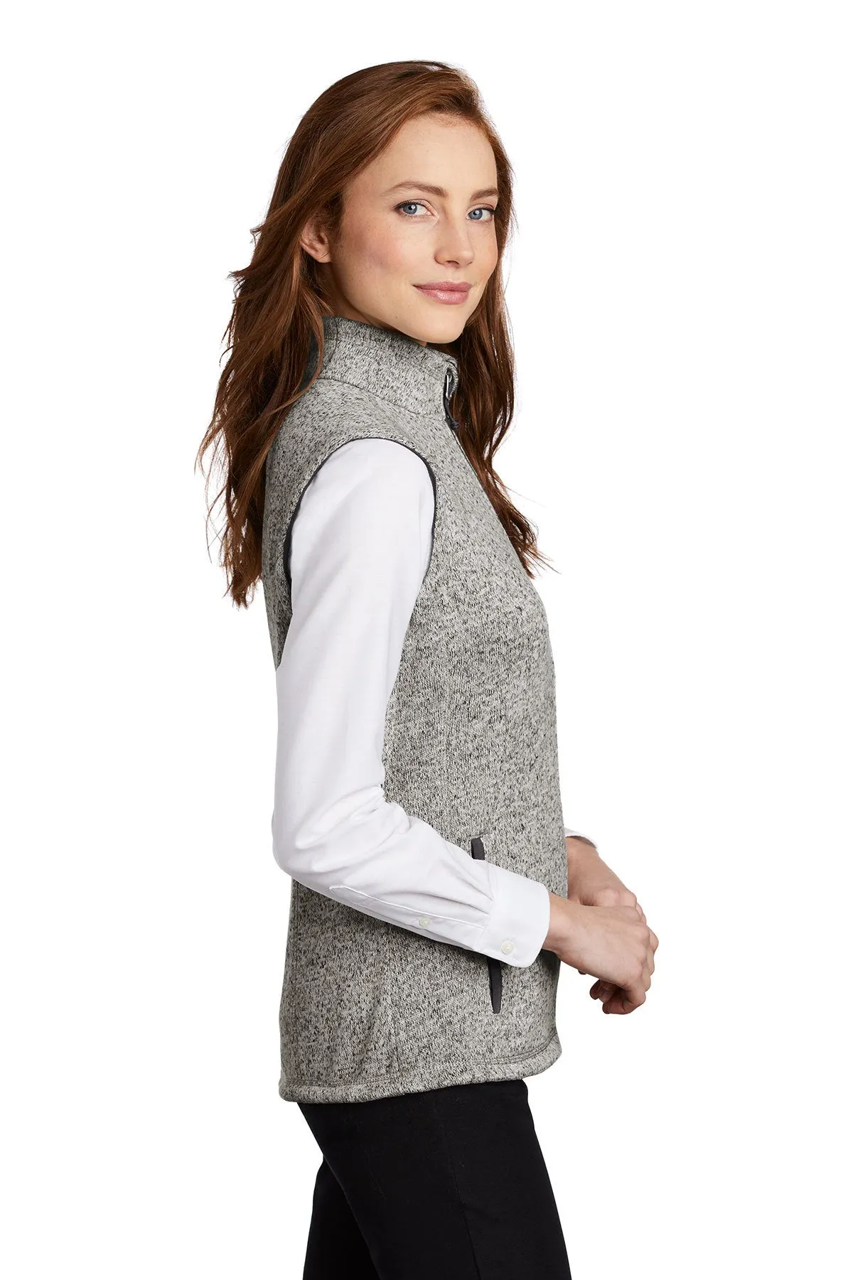 Port Authority Ladies Sweater Fleece Customized Vests, Grey Heather