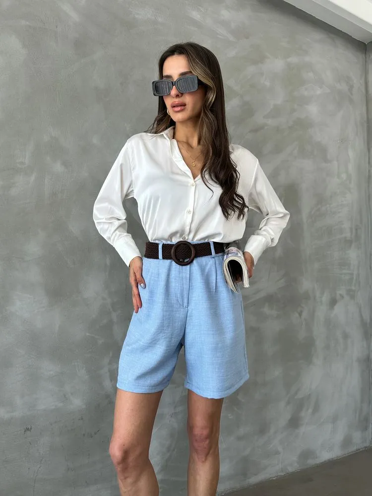 Powder Blue High-Waisted Shorts