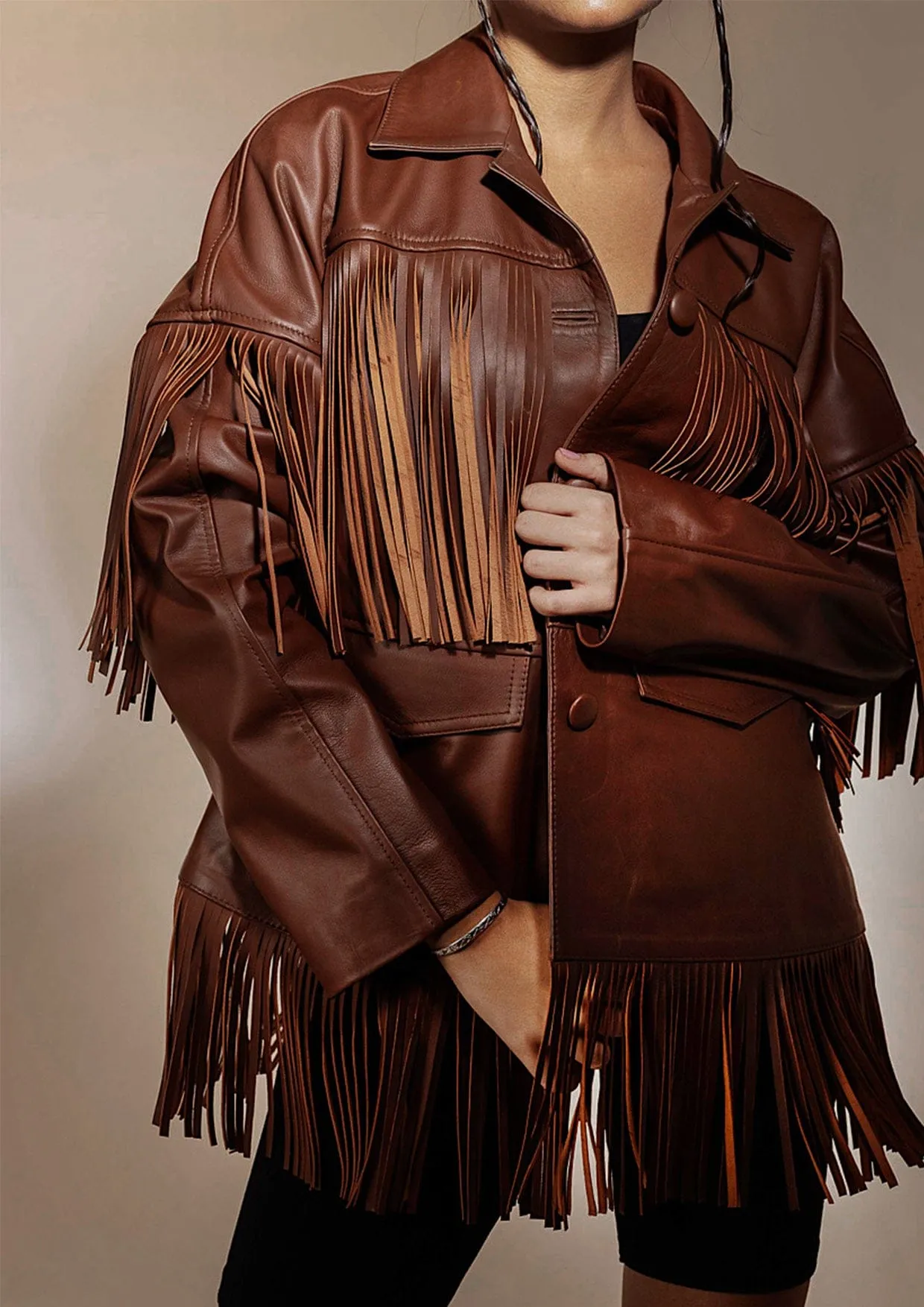 Pyrus Oversized Fringed Leather Jacket