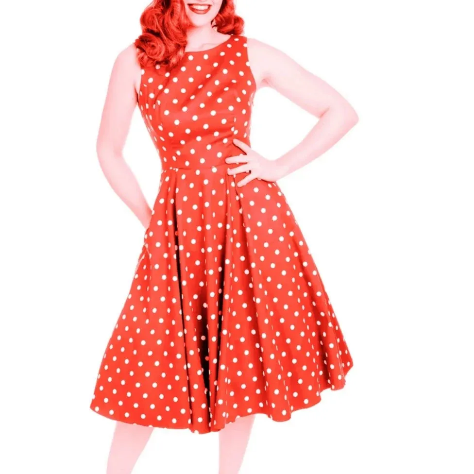 Red & White Polka Dot Audrey Hepburn Style 50s Swing Dress