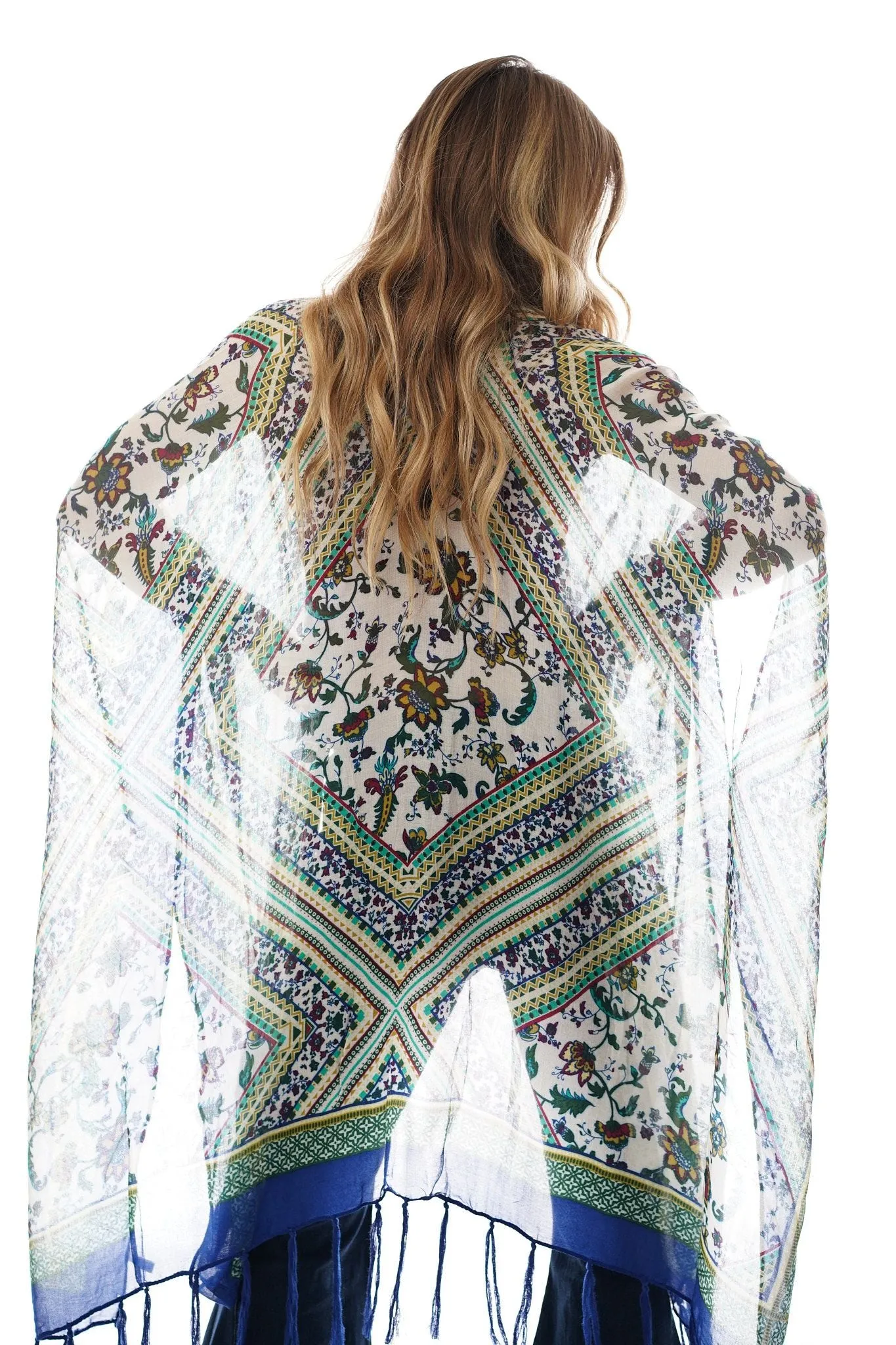 Riviera Border Print Kimono - Blue