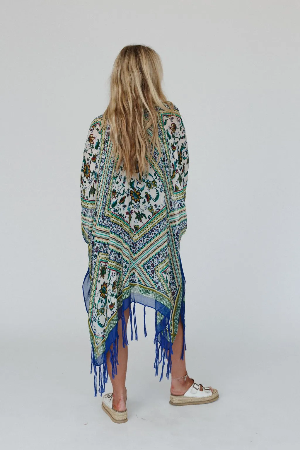 Riviera Border Print Kimono - Blue