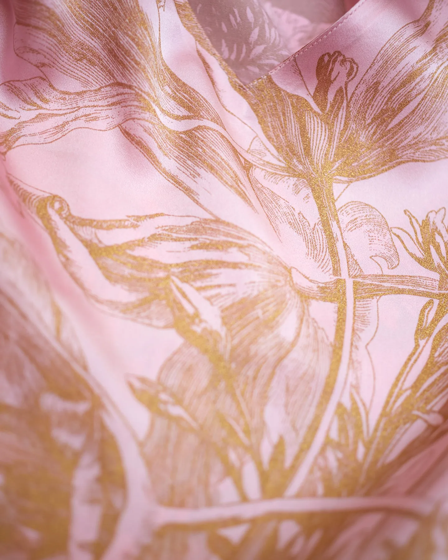 Rosalie Blush Pink Silk Kaftan in Gold Floral Toile