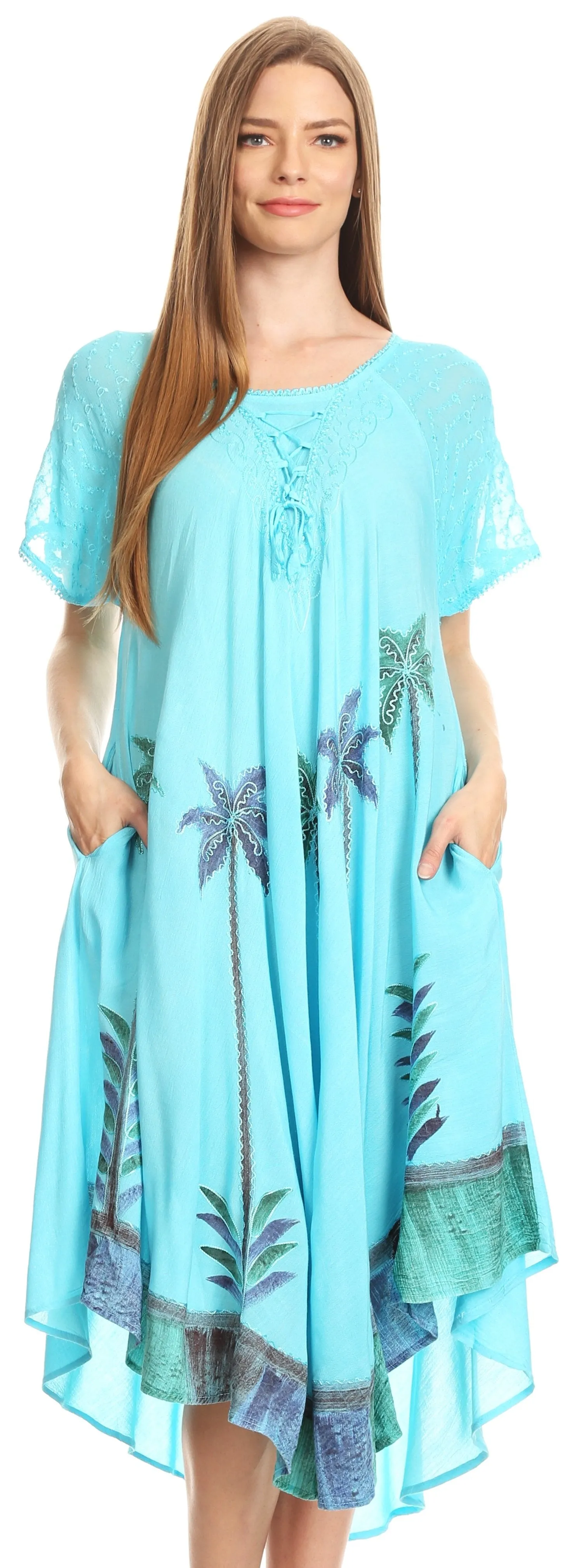 Sakkas Kai Palm Tree Caftan Tank Dress / Cover Up