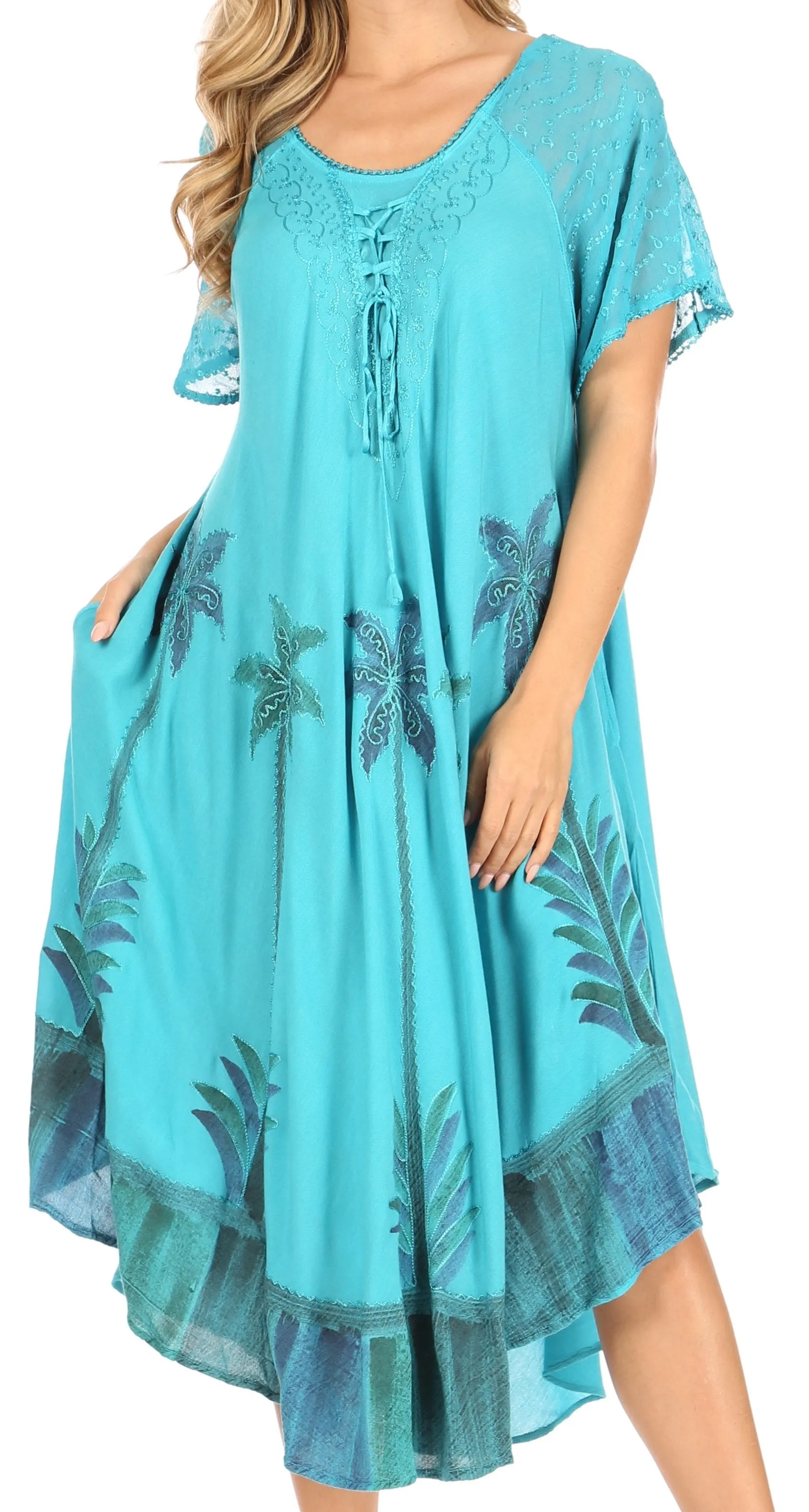 Sakkas Kai Palm Tree Caftan Tank Dress / Cover Up