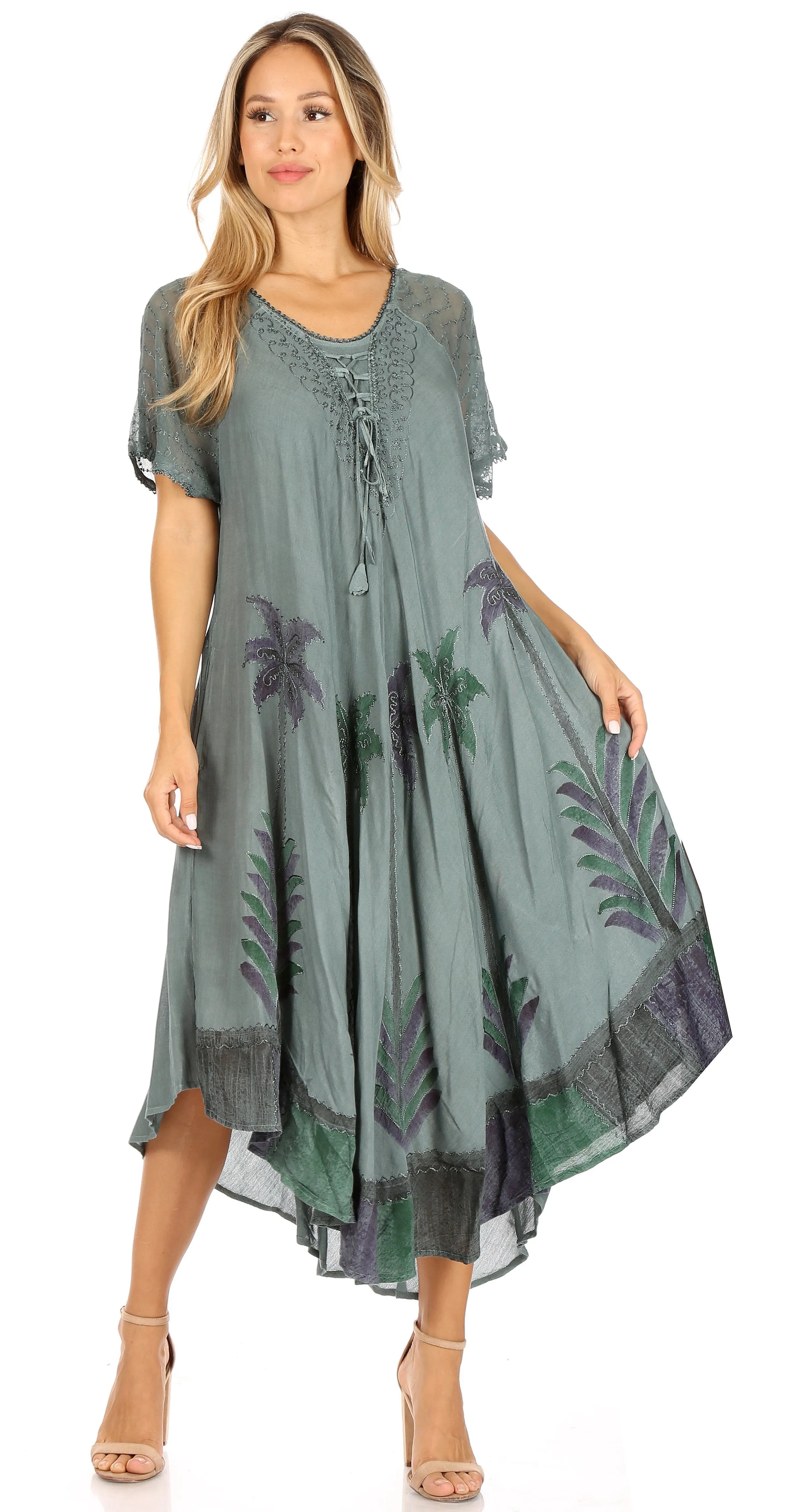 Sakkas Kai Palm Tree Caftan Tank Dress / Cover Up