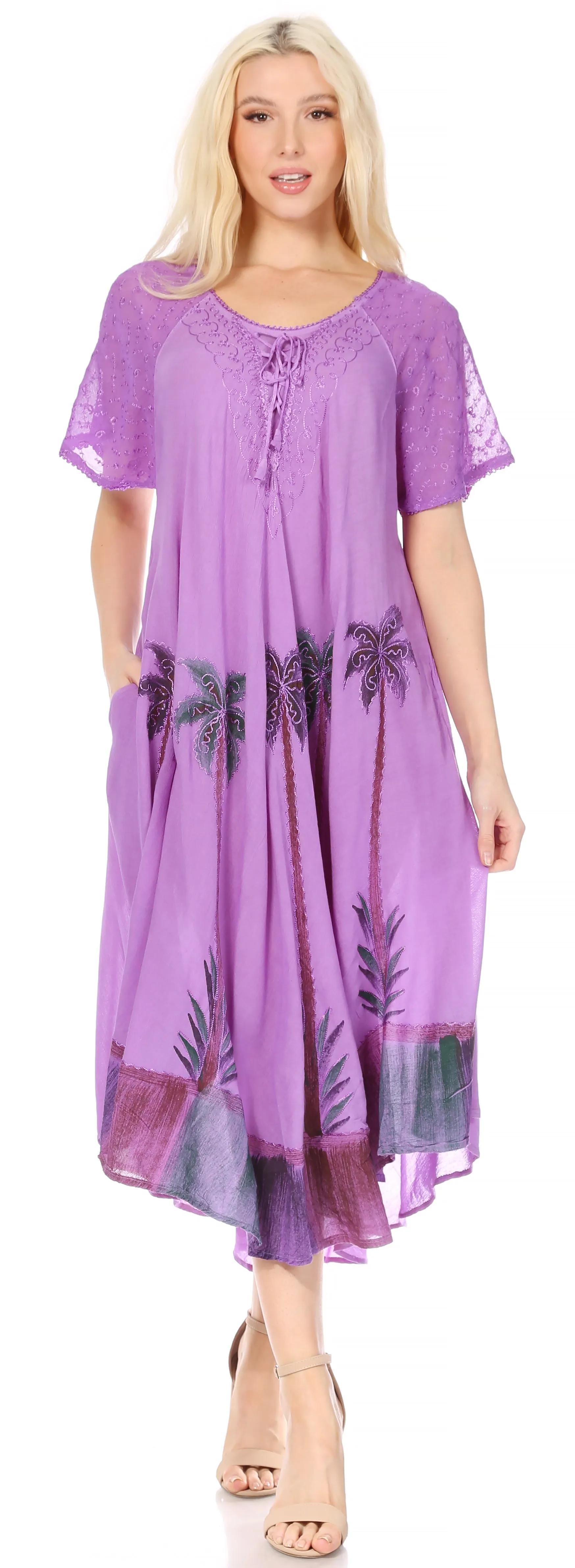 Sakkas Kai Palm Tree Caftan Tank Dress / Cover Up