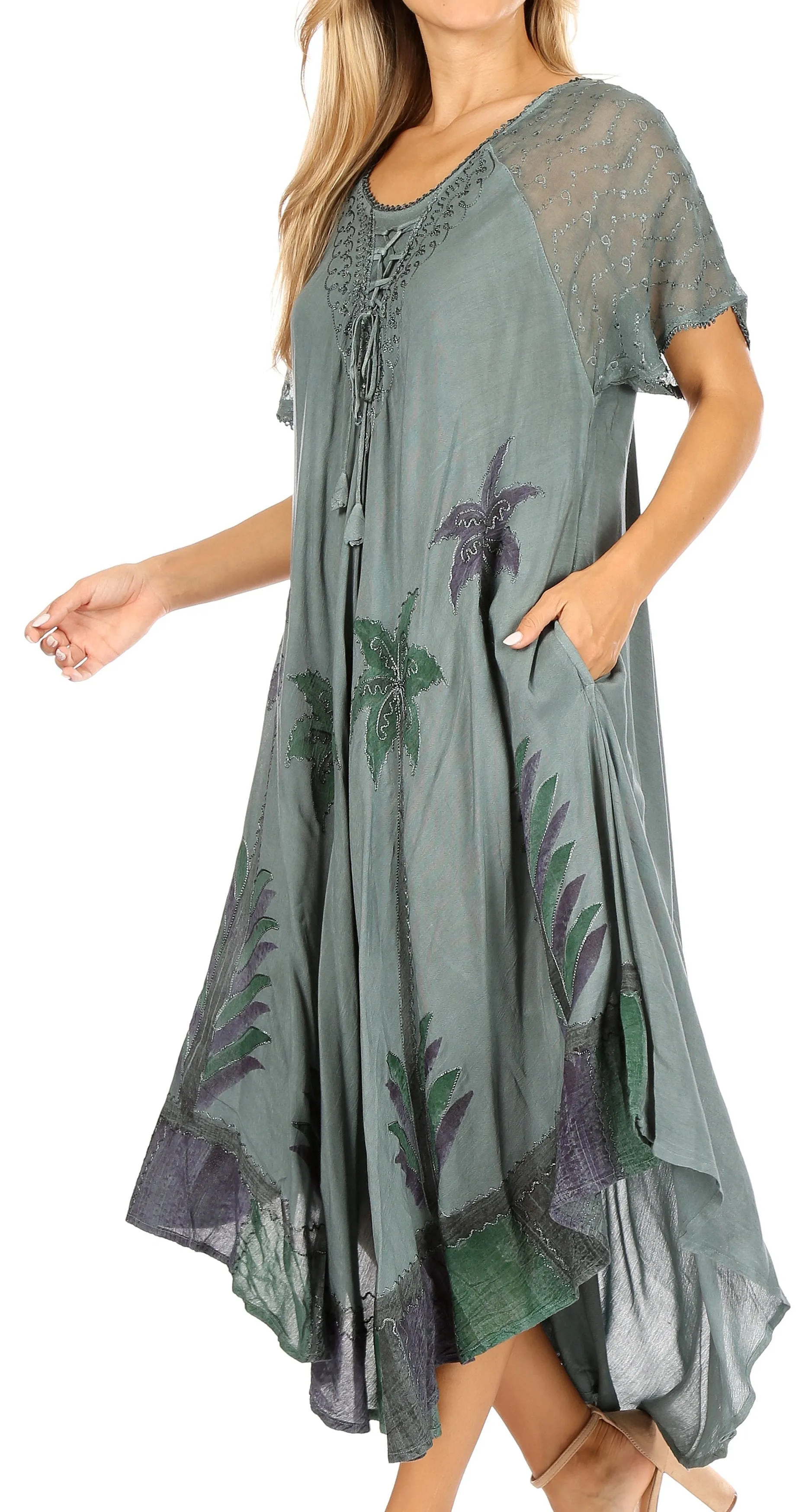 Sakkas Kai Palm Tree Caftan Tank Dress / Cover Up