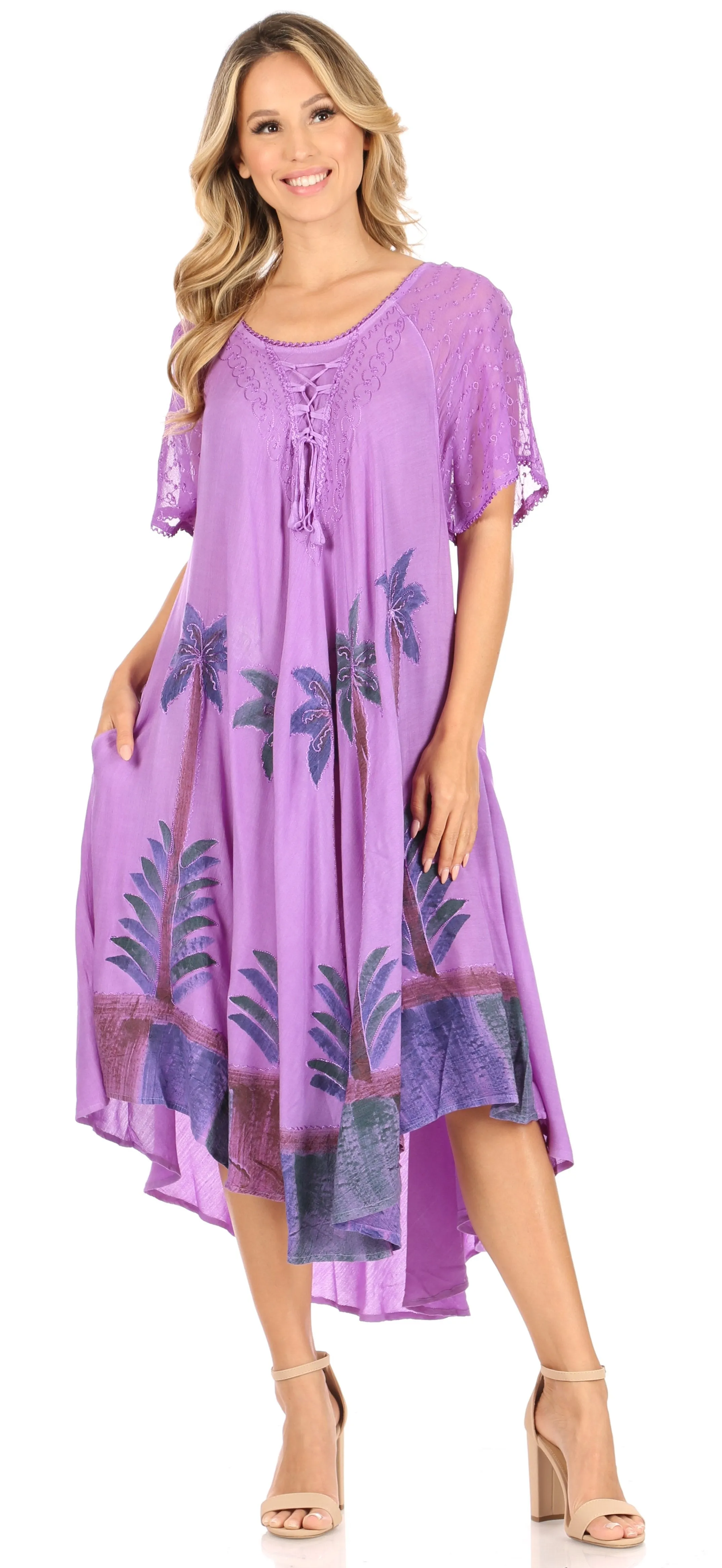 Sakkas Kai Palm Tree Caftan Tank Dress / Cover Up