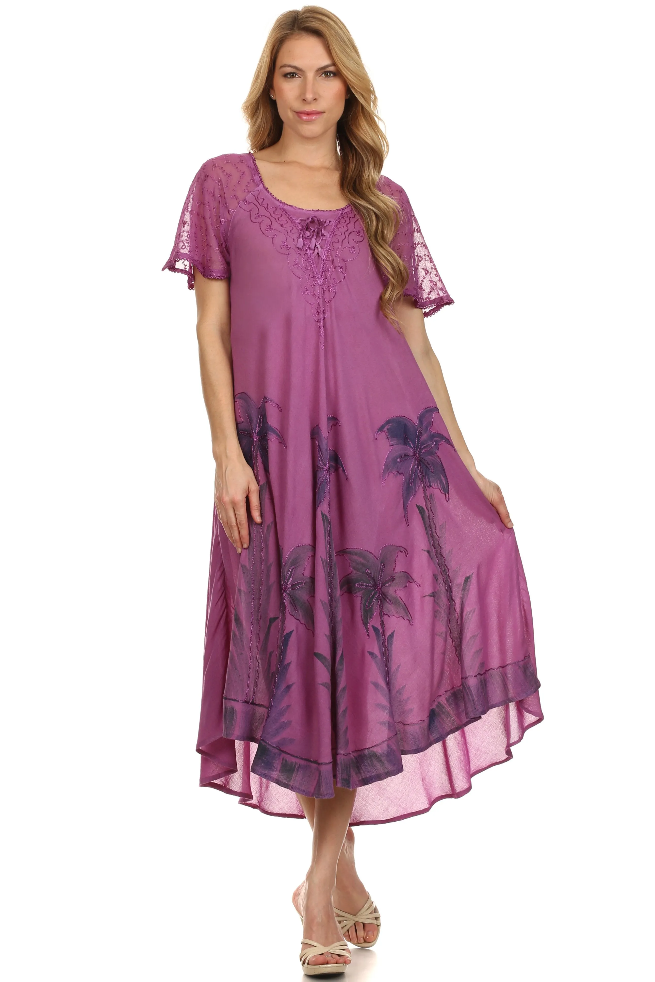 Sakkas Kai Palm Tree Caftan Tank Dress / Cover Up