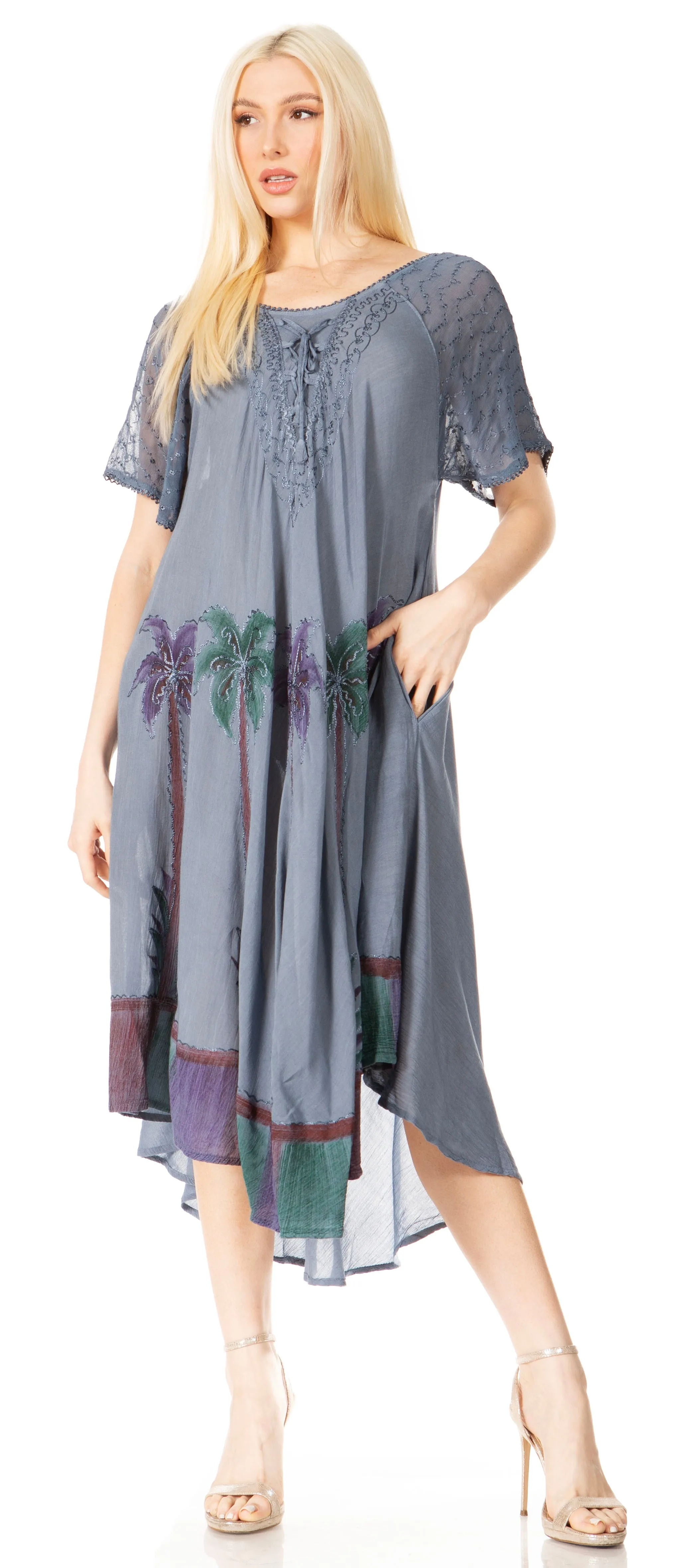 Sakkas Kai Palm Tree Caftan Tank Dress / Cover Up