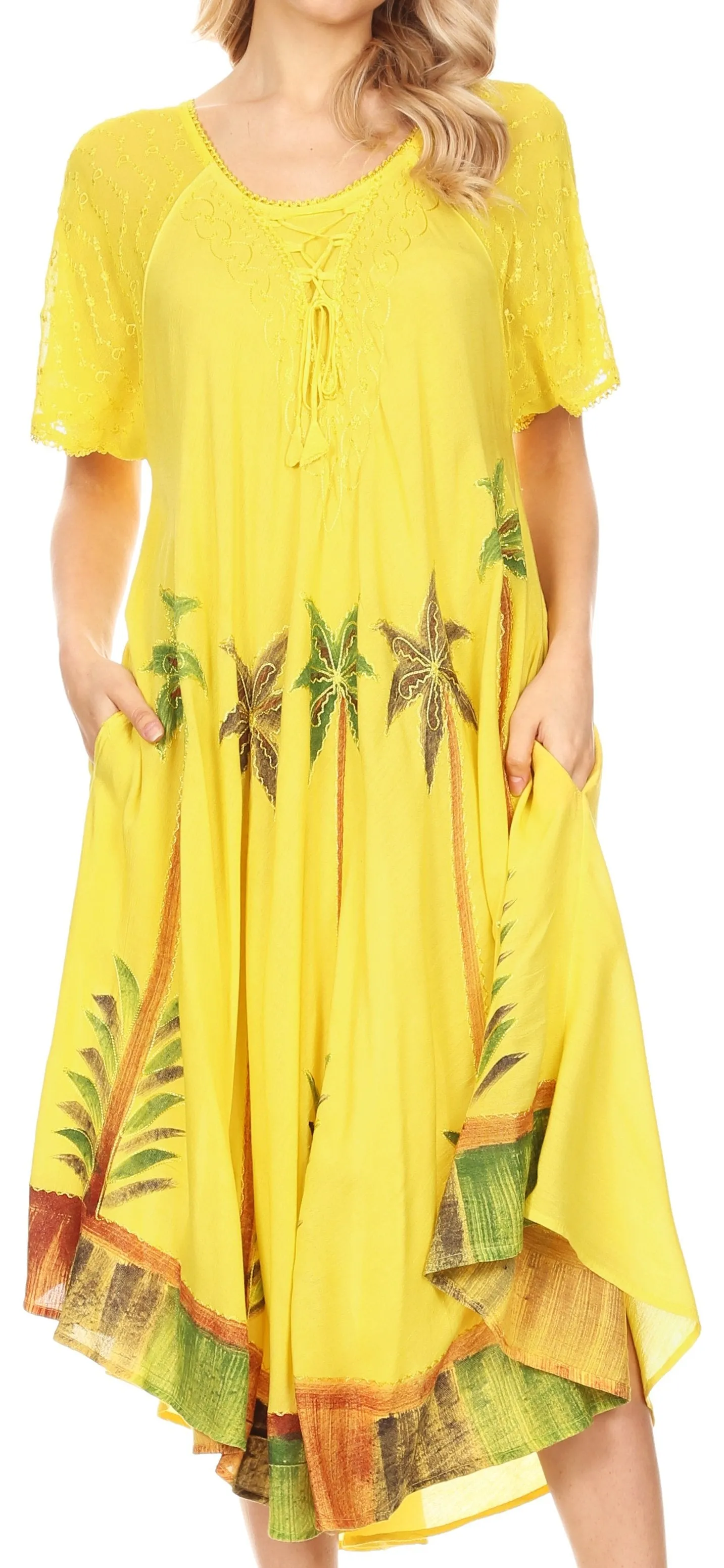 Sakkas Kai Palm Tree Caftan Tank Dress / Cover Up