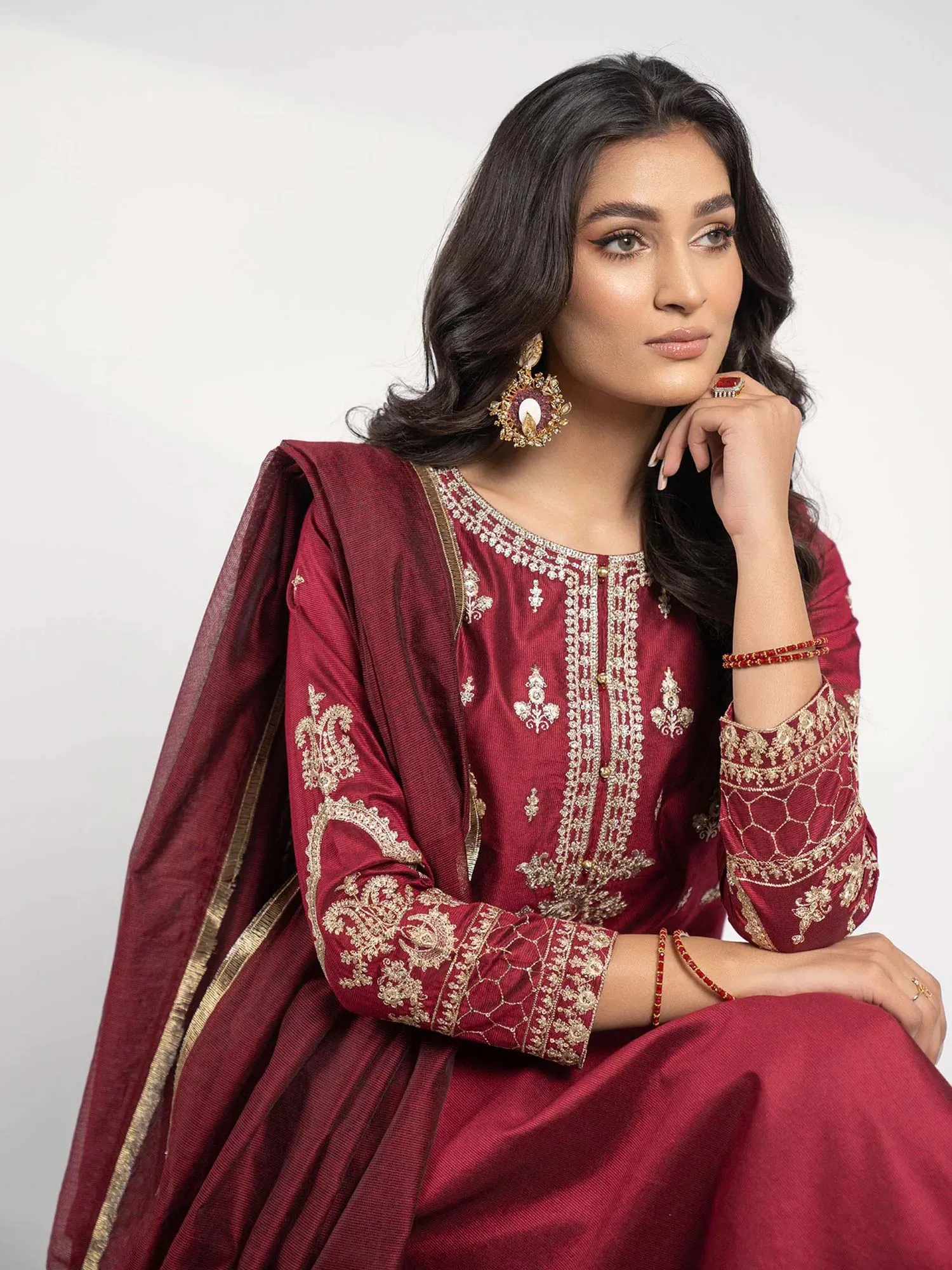 Sha Posh Chambray Katan Gharara Suit - Maroon